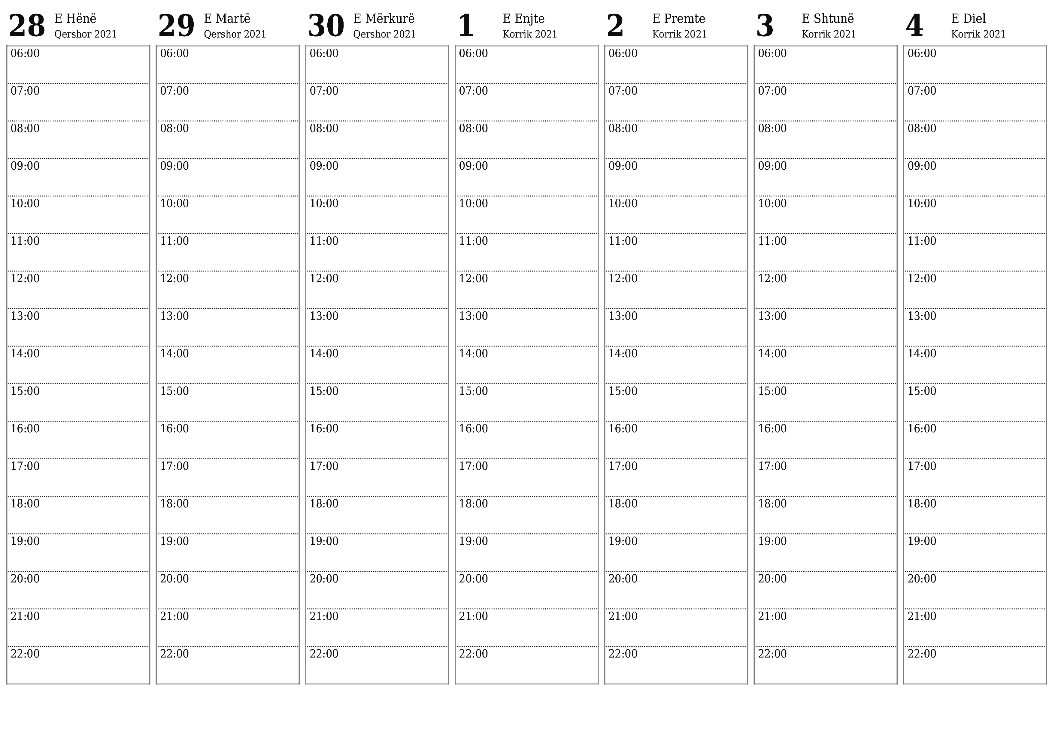 Planifikuesi bosh javor i kalendarit për javë Korrik 2021 me shënime, ruani dhe printoni në PDF PNG Albanian - 7calendar.com