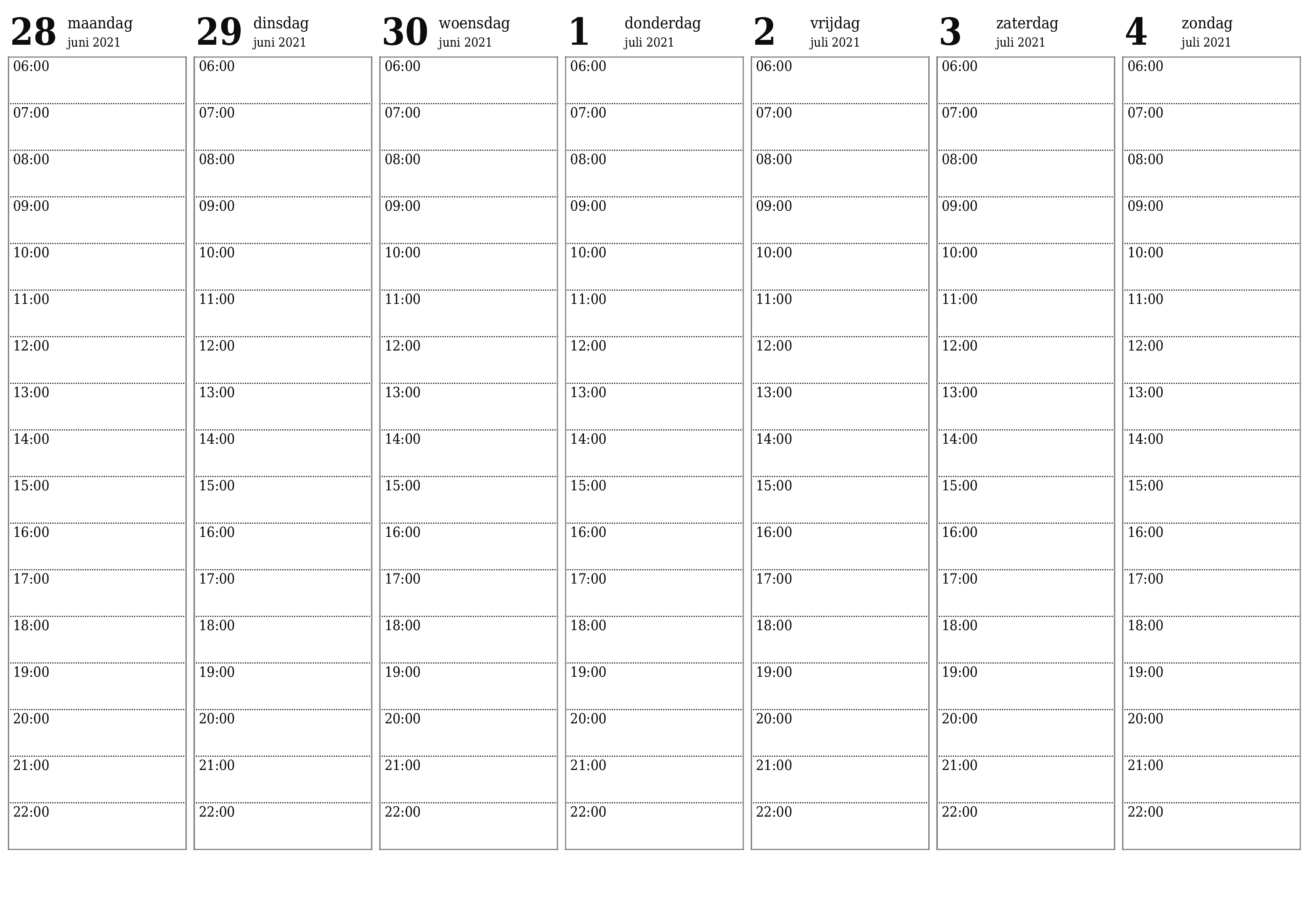 Lege weekplanner voor weken juli 2021 met notities, opslaan en afdrukken naar pdf PNG Dutch