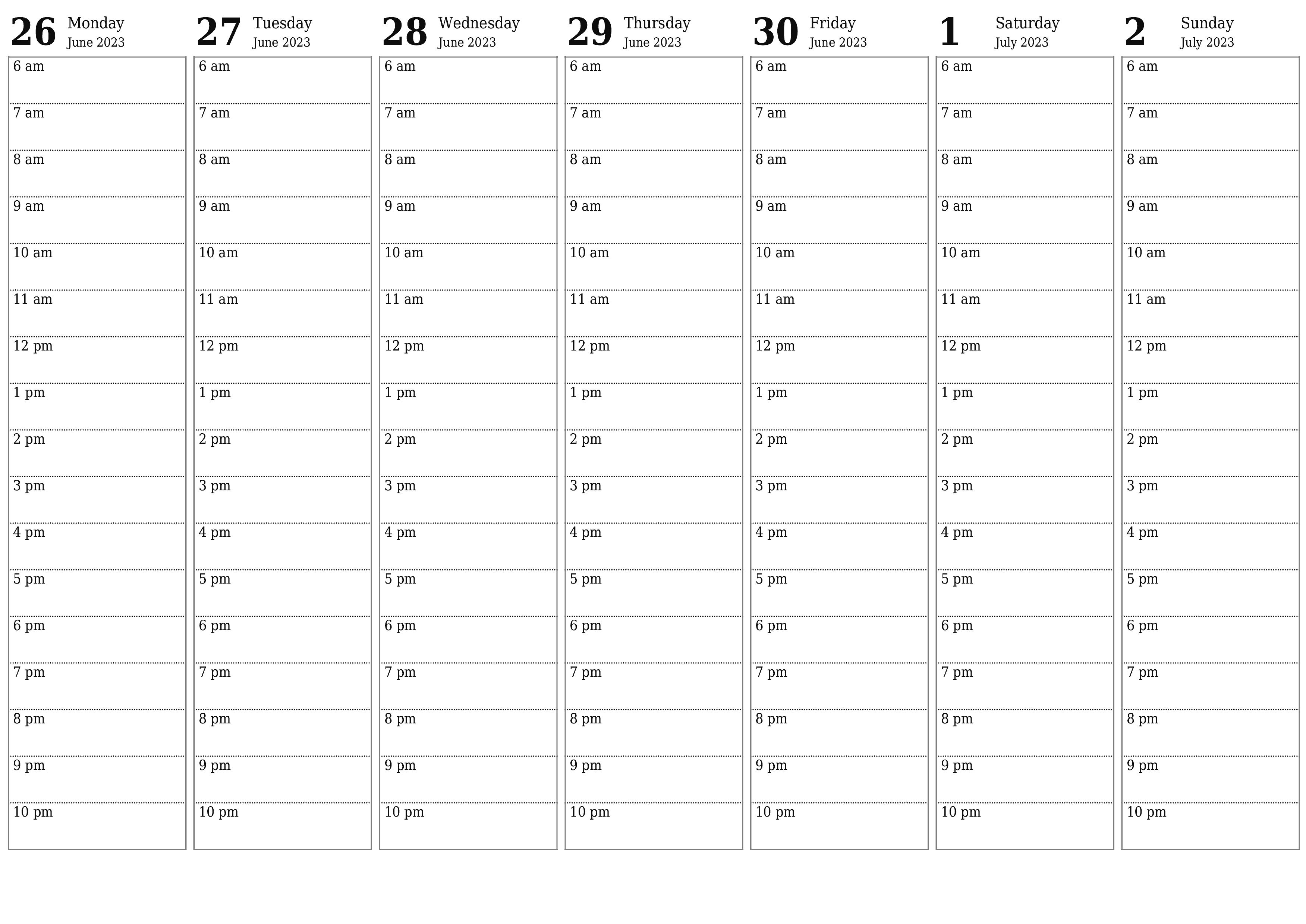 printable wall template free horizontal Weekly planner calendar July (Jul) 2023