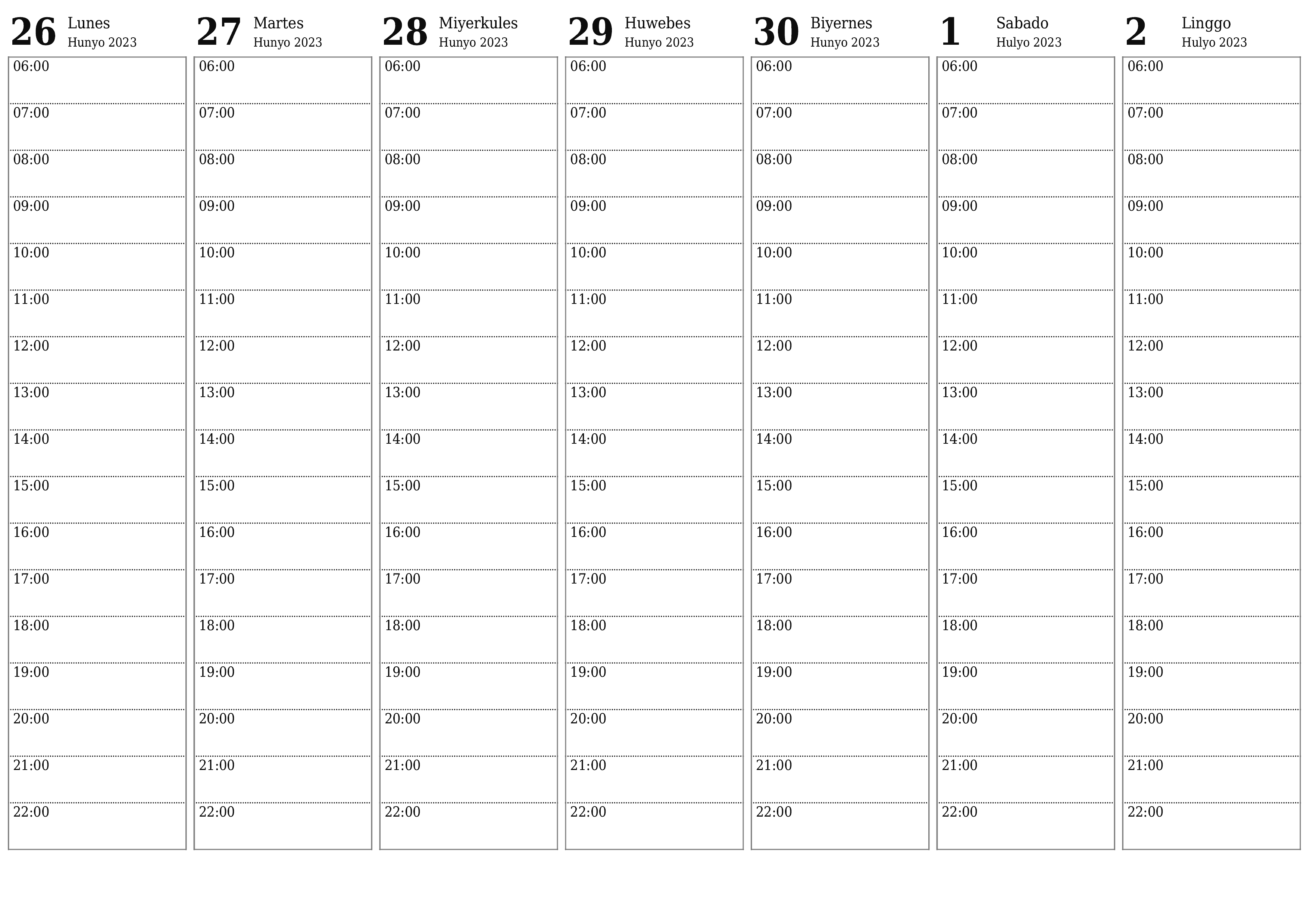 Walang laman lingguhang tagaplano para sa mga linggo Hulyo 2023 na may mga tala, i-save at i-print sa PDF PNG Filipino