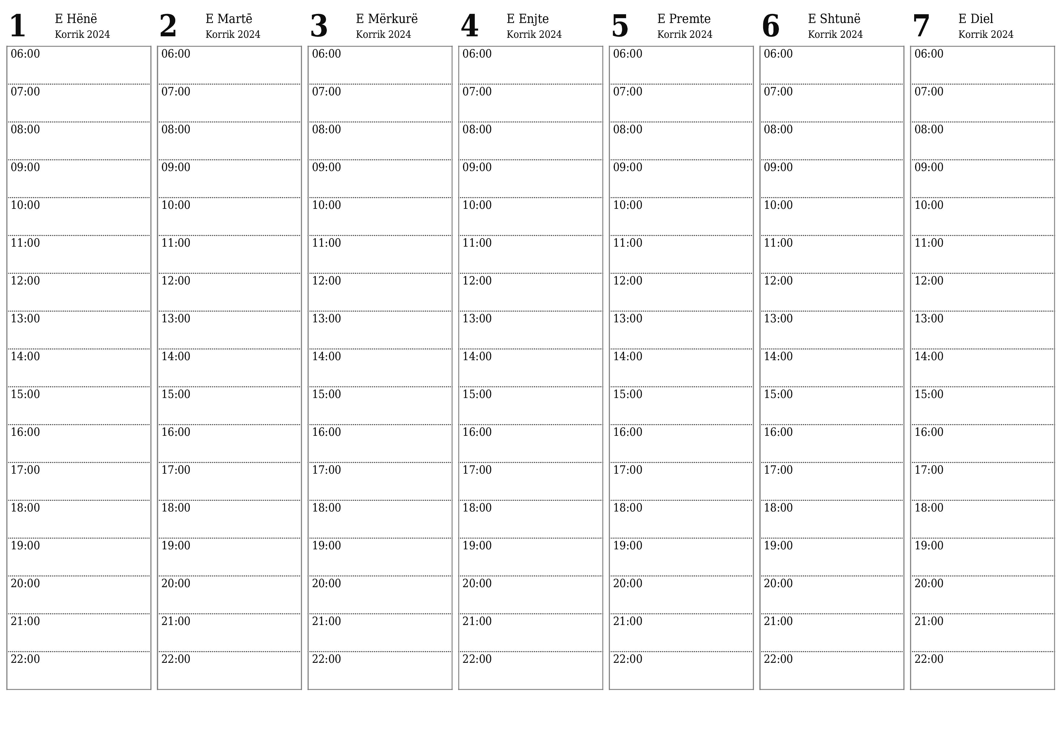 Planifikuesi bosh javor i kalendarit për javë Korrik 2024 me shënime, ruani dhe printoni në PDF PNG Albanian