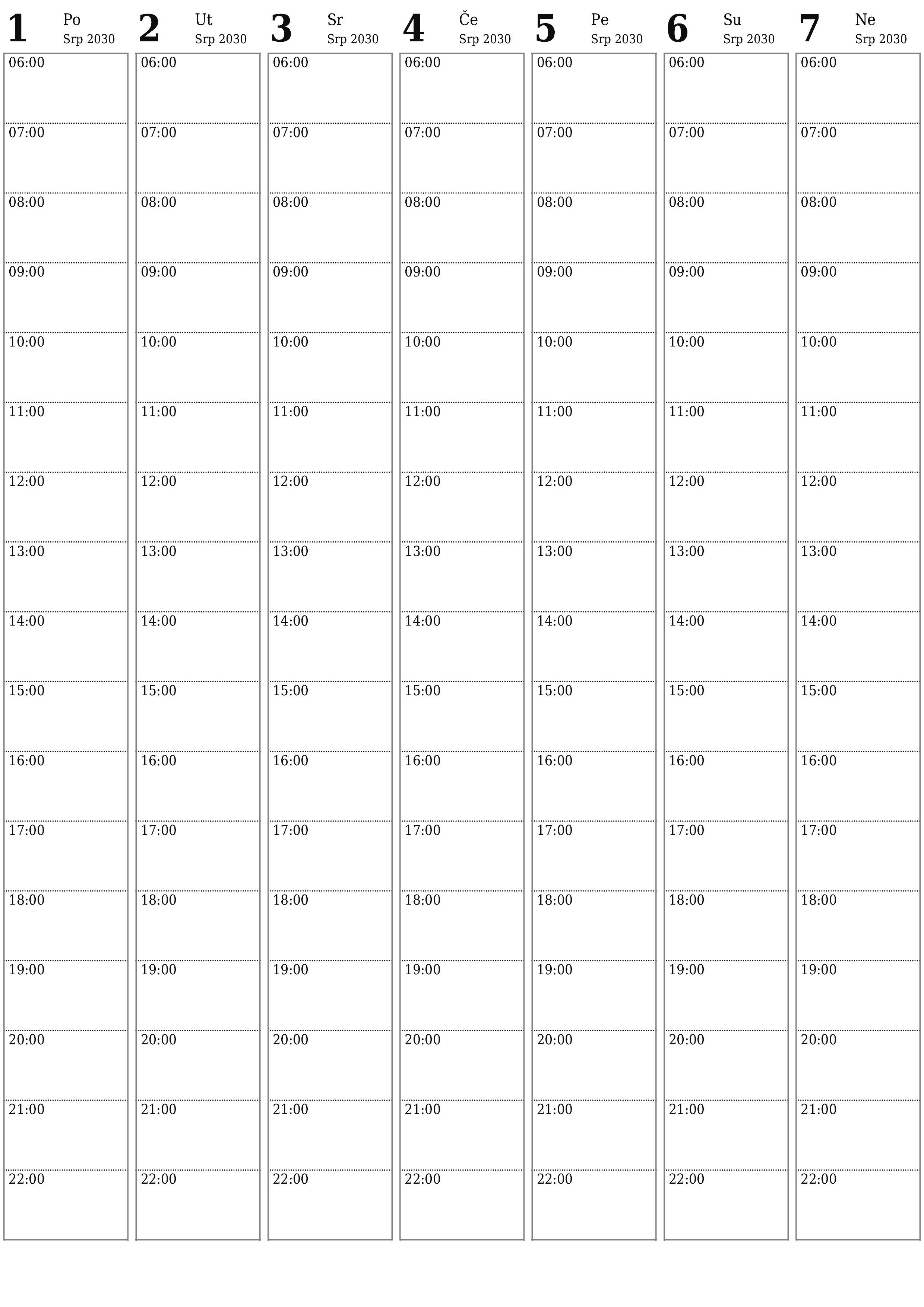  za ispis zidni predložak a besplatni okomito Tjedni planer kalendar Srpanj (Srp) 2030