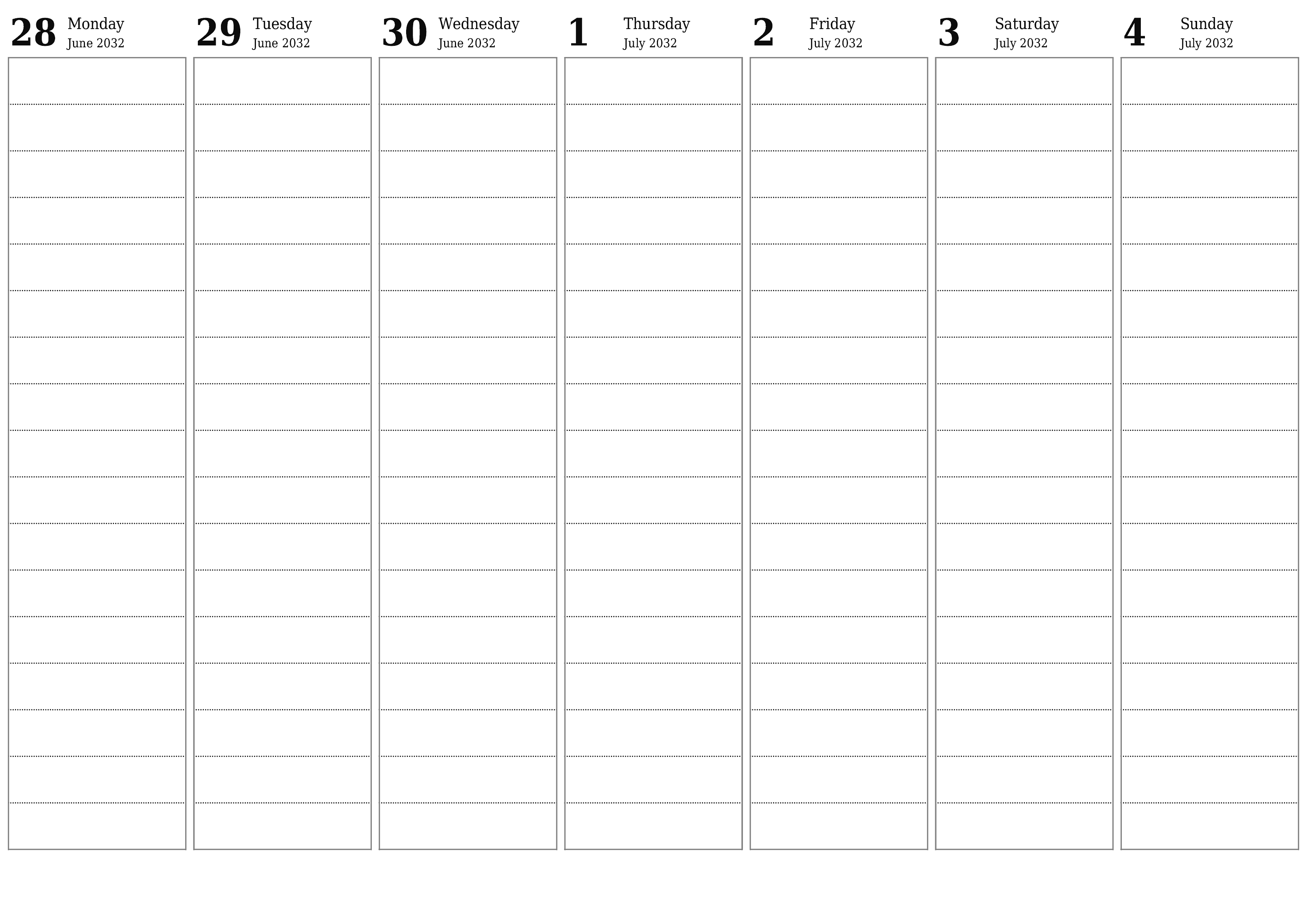 Blank calendar July 2032