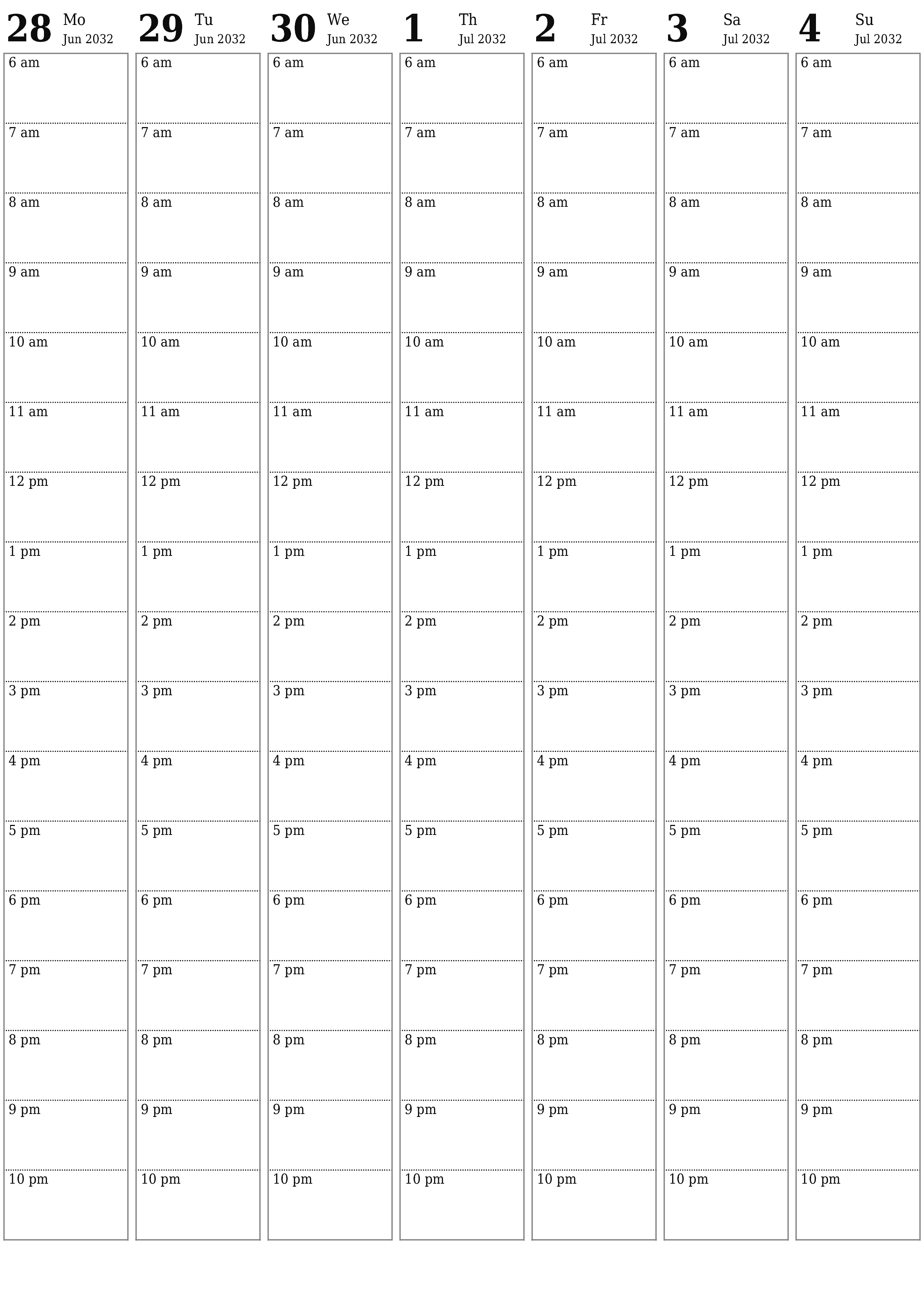 Blank calendar July 2032