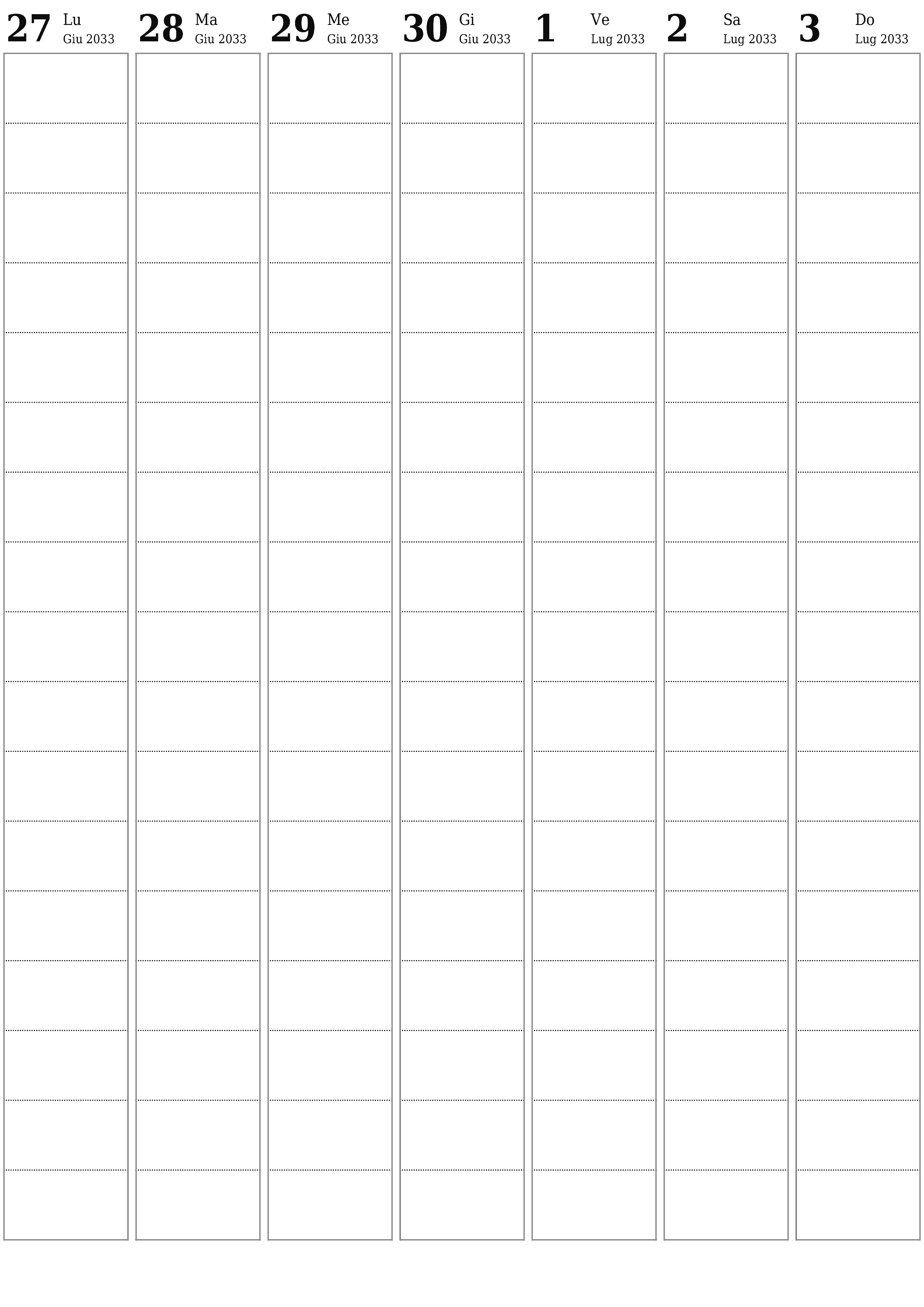  stampabile da parete modello di gratuitoverticale Settimanale pianificatore calendario Luglio (Lug) 2033