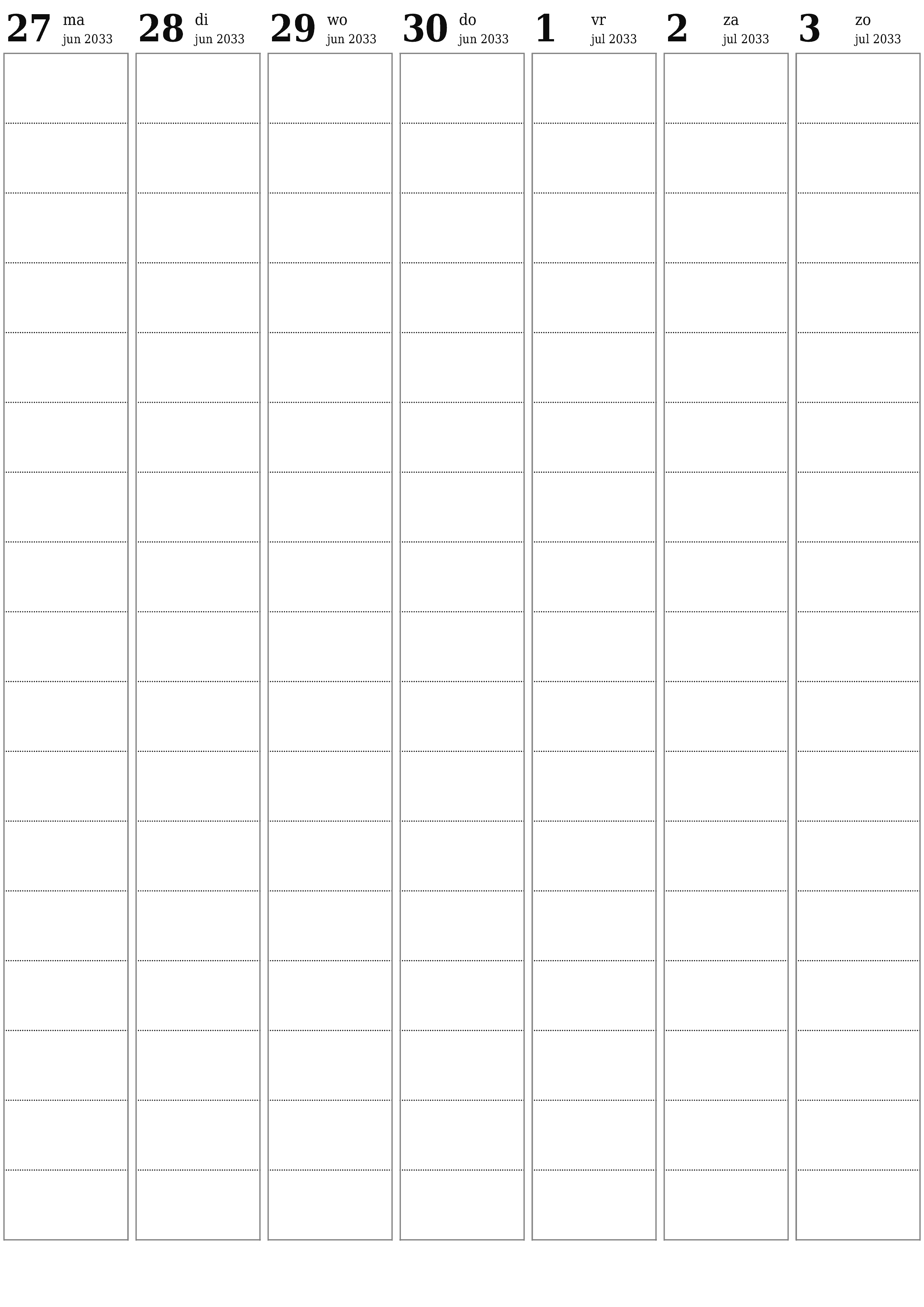 afdrukbare muur sjabloon gratis verticaal Wekelijks planner kalender juli (jul) 2033