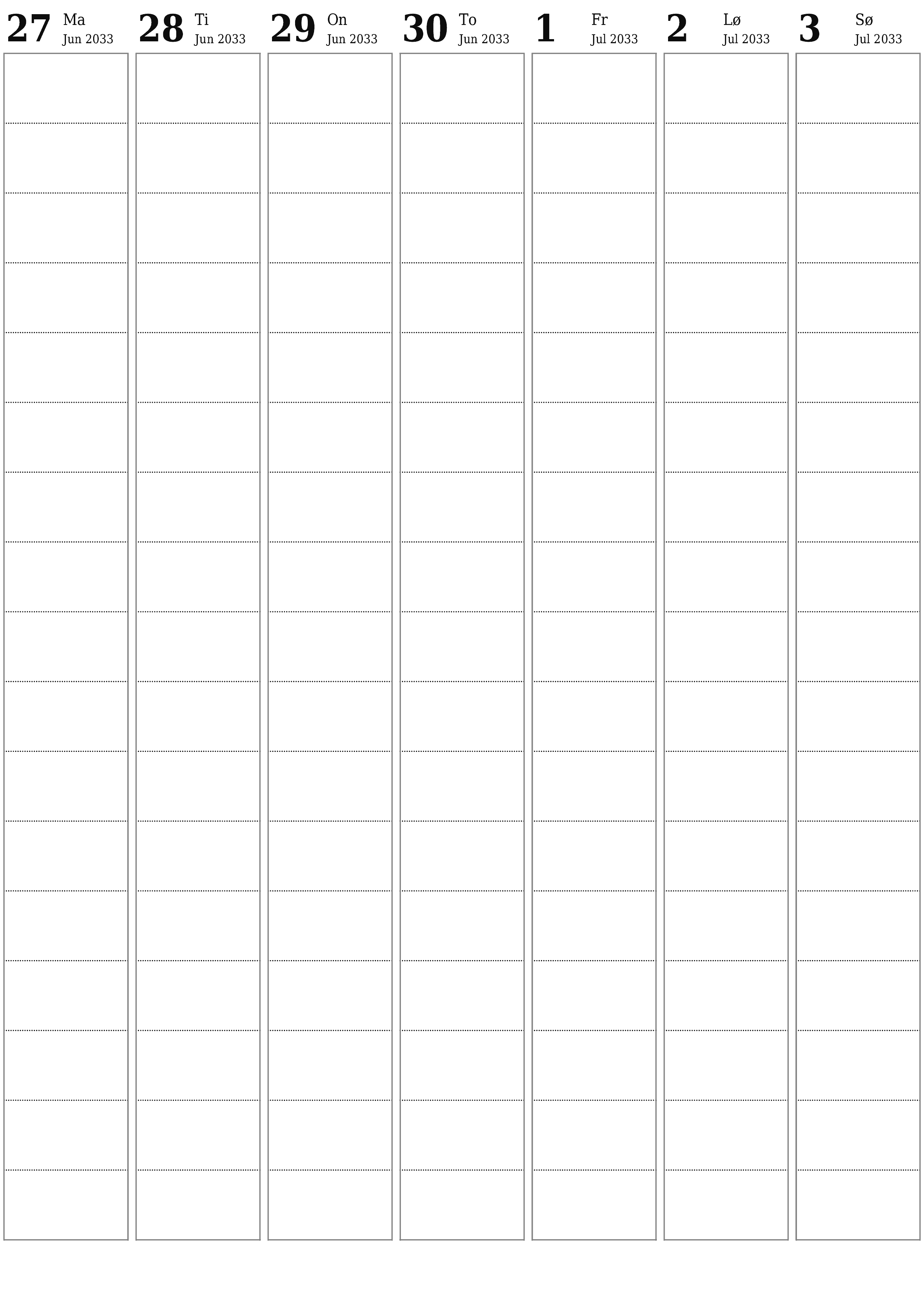 utskrivbar vegg mal gratis vertikal Ukentlig planlegger kalender Juli (Jul) 2033