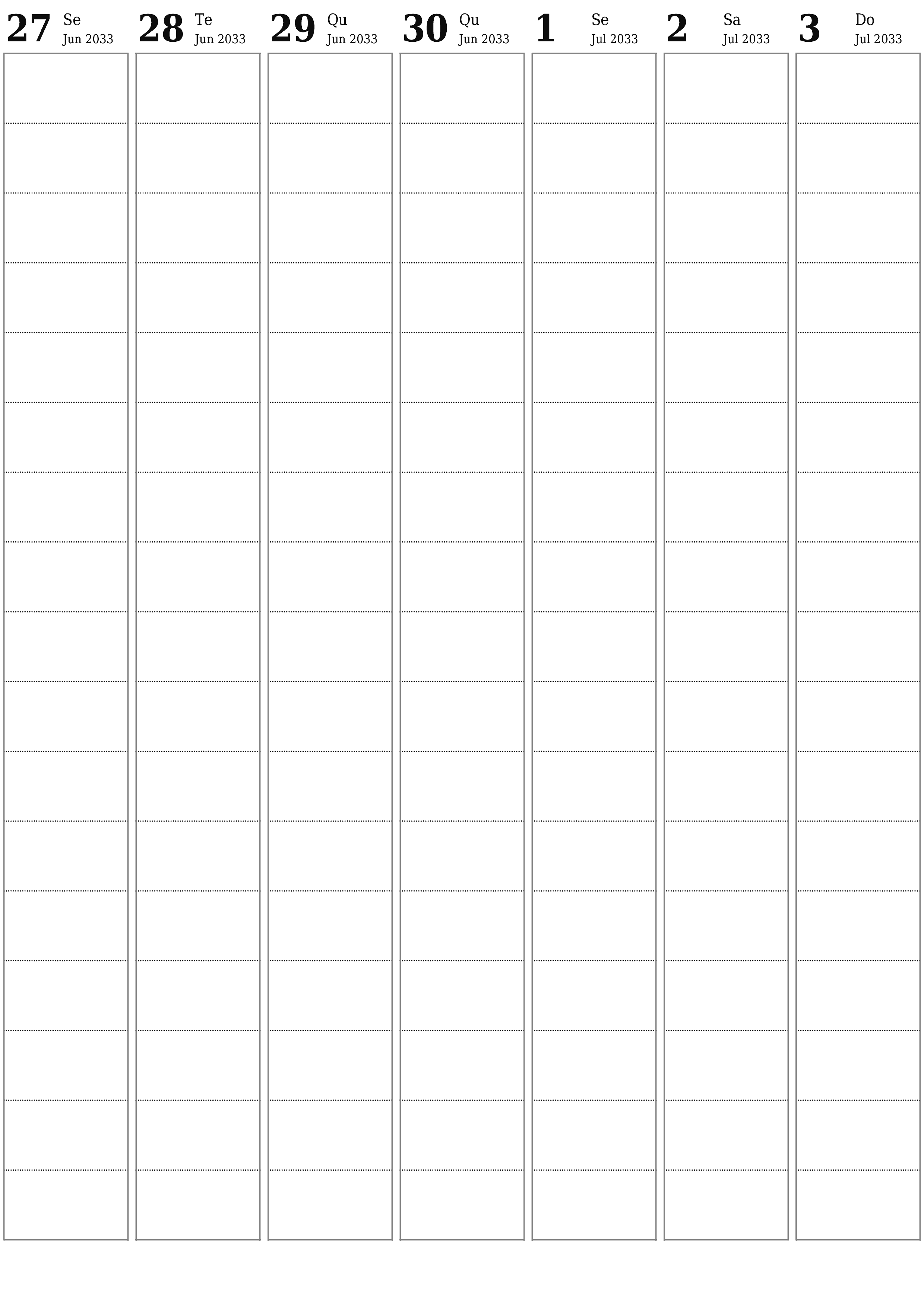  para impressão de parede modelo de grátisvertical Semanal planejador calendário Julho (Jul) 2033