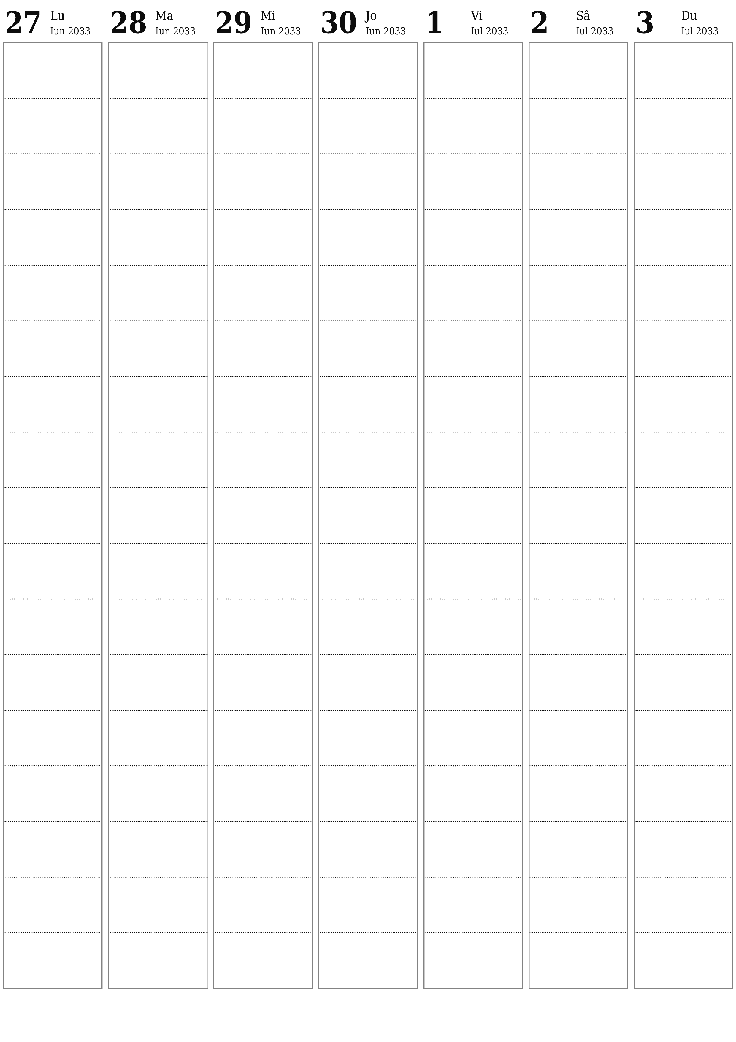 imprimabil de perete șablon de gratuitvertical Săptămânal planificator calendar Iulie (Iul) 2033