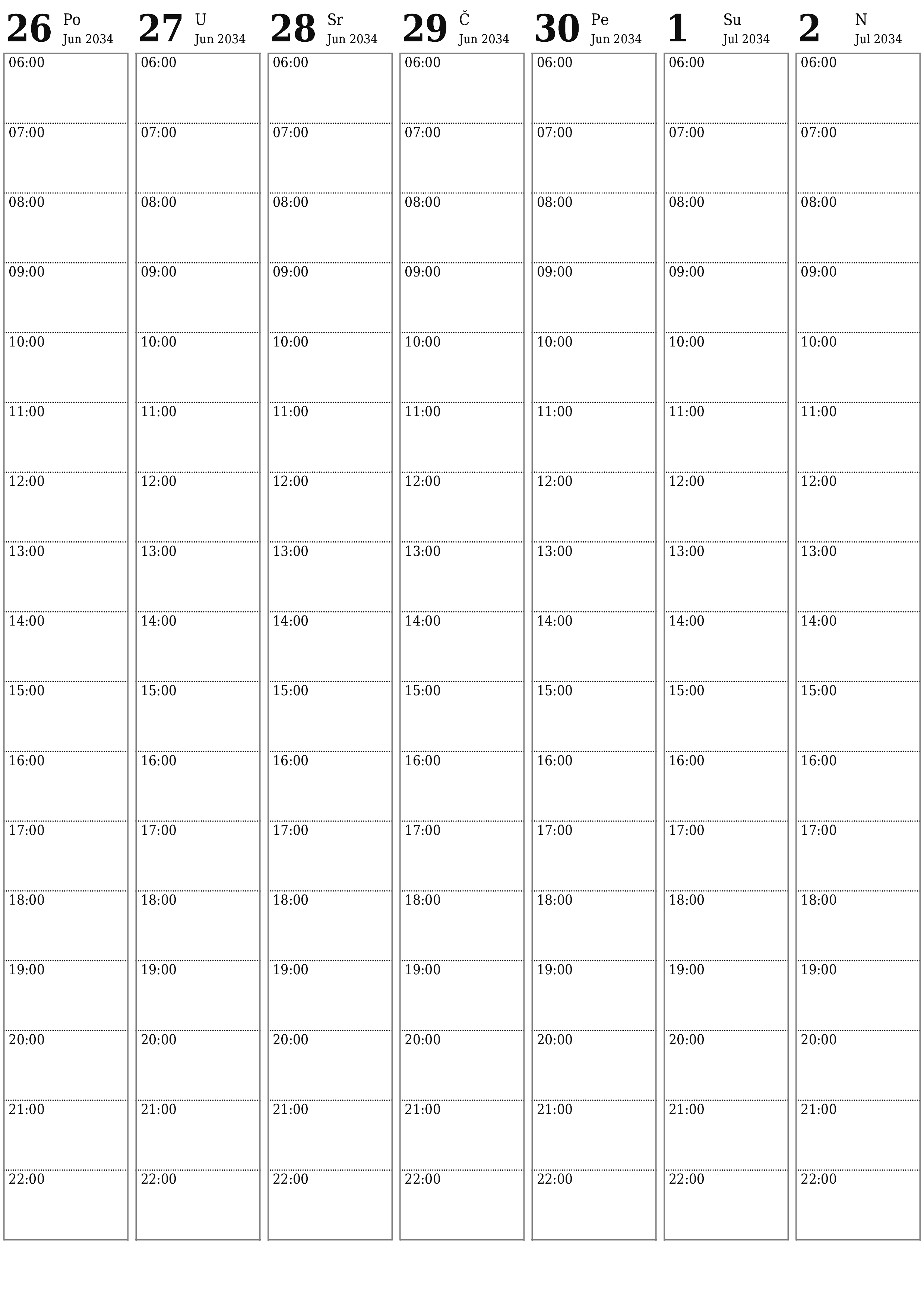 Ispraznite sedmični planer za sedmice Juli 2034 s bilješkama, spremite i ispišite u PDF PNG Bosnian