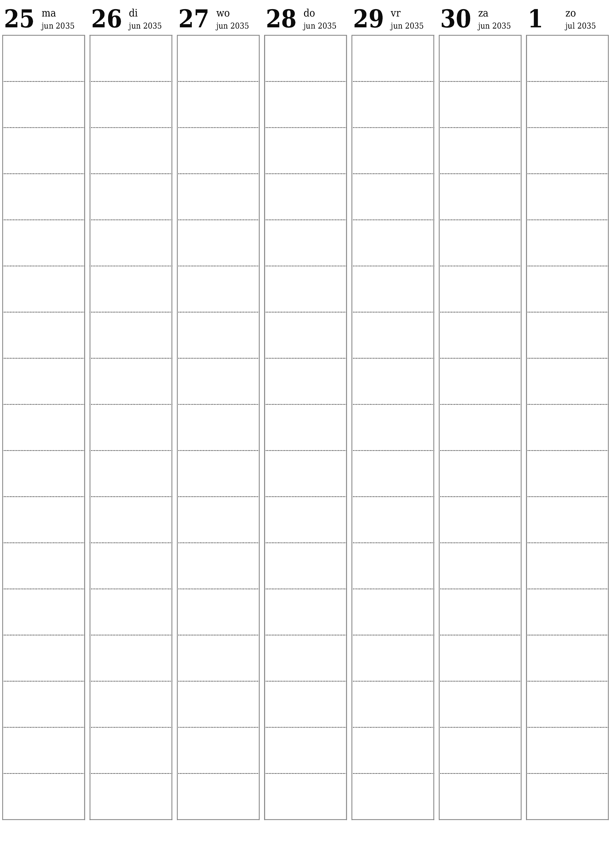 afdrukbare muur sjabloon gratis verticaal Wekelijks planner kalender juli (jul) 2035