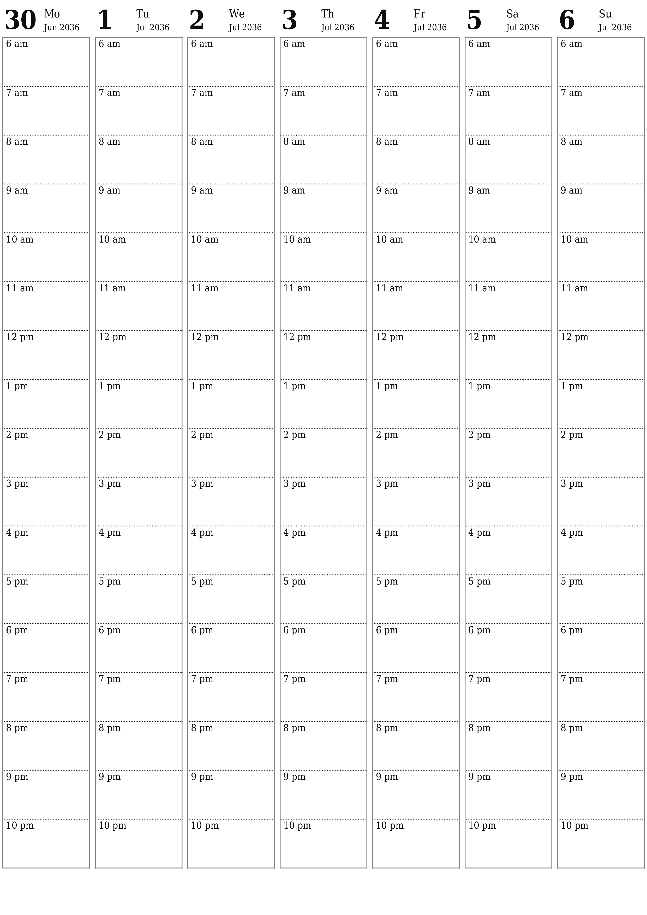 printable wall template free vertical Weekly planner calendar July (Jul) 2036
