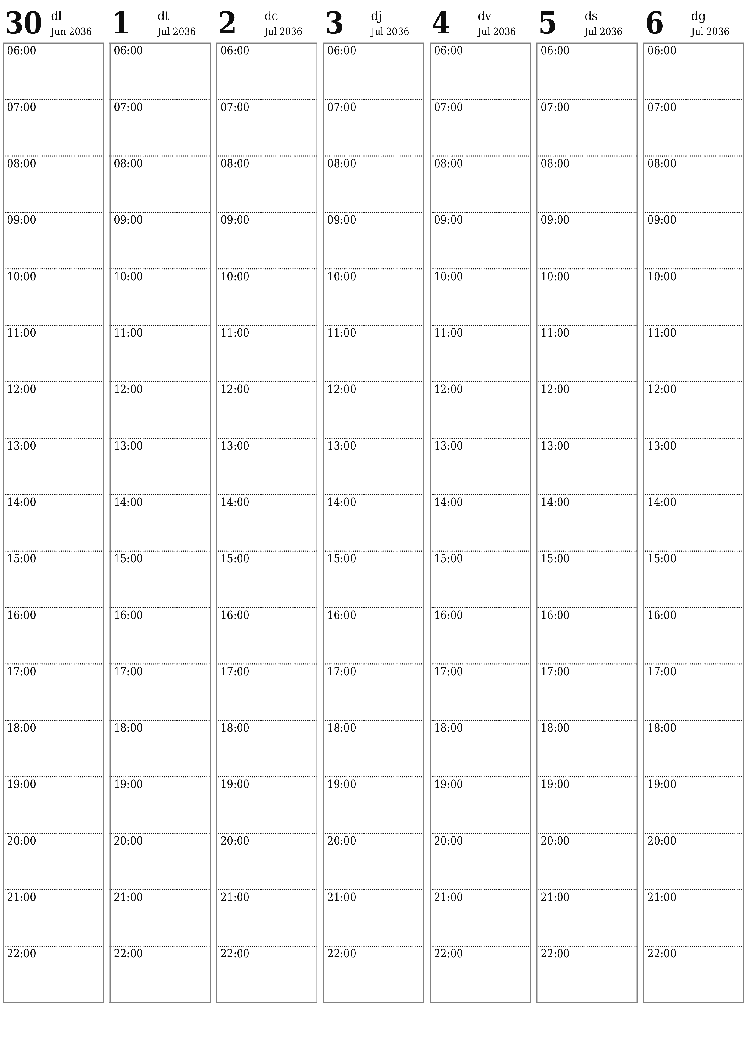  imprimible de paret plantilla de gratuïtvertical Setmanal planificador calendari Juliol (Jul) 2036