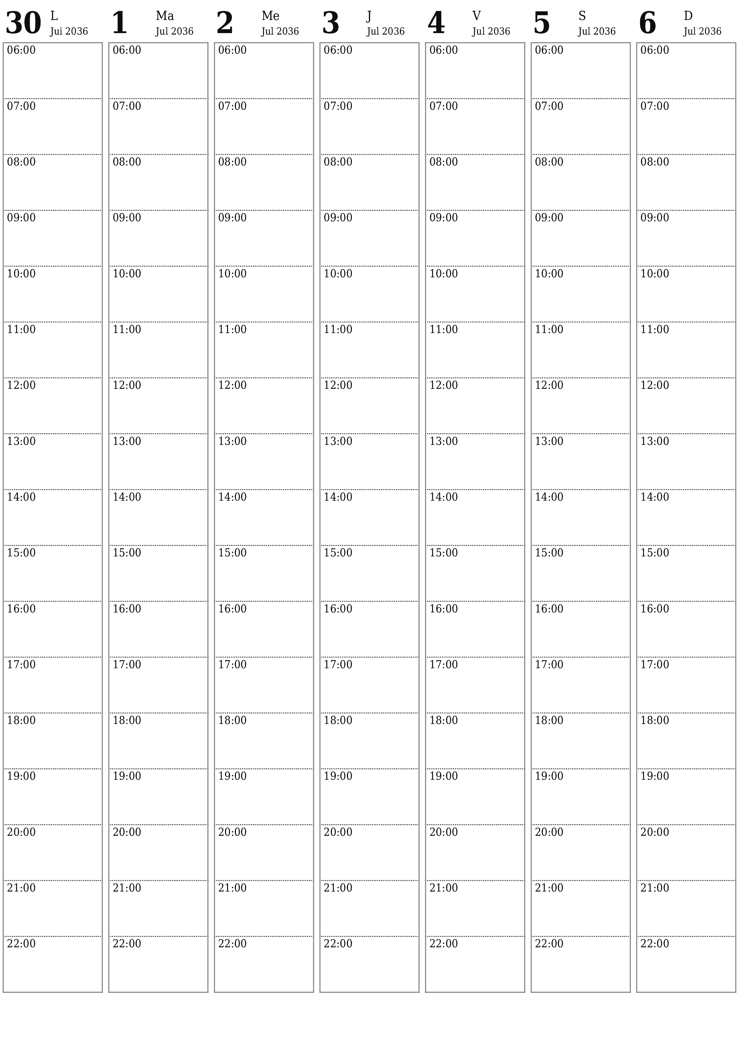  imprimable mural modèle de gratuitverticale Hebdomadaire planificateur calendrier Juillet (Jul) 2036