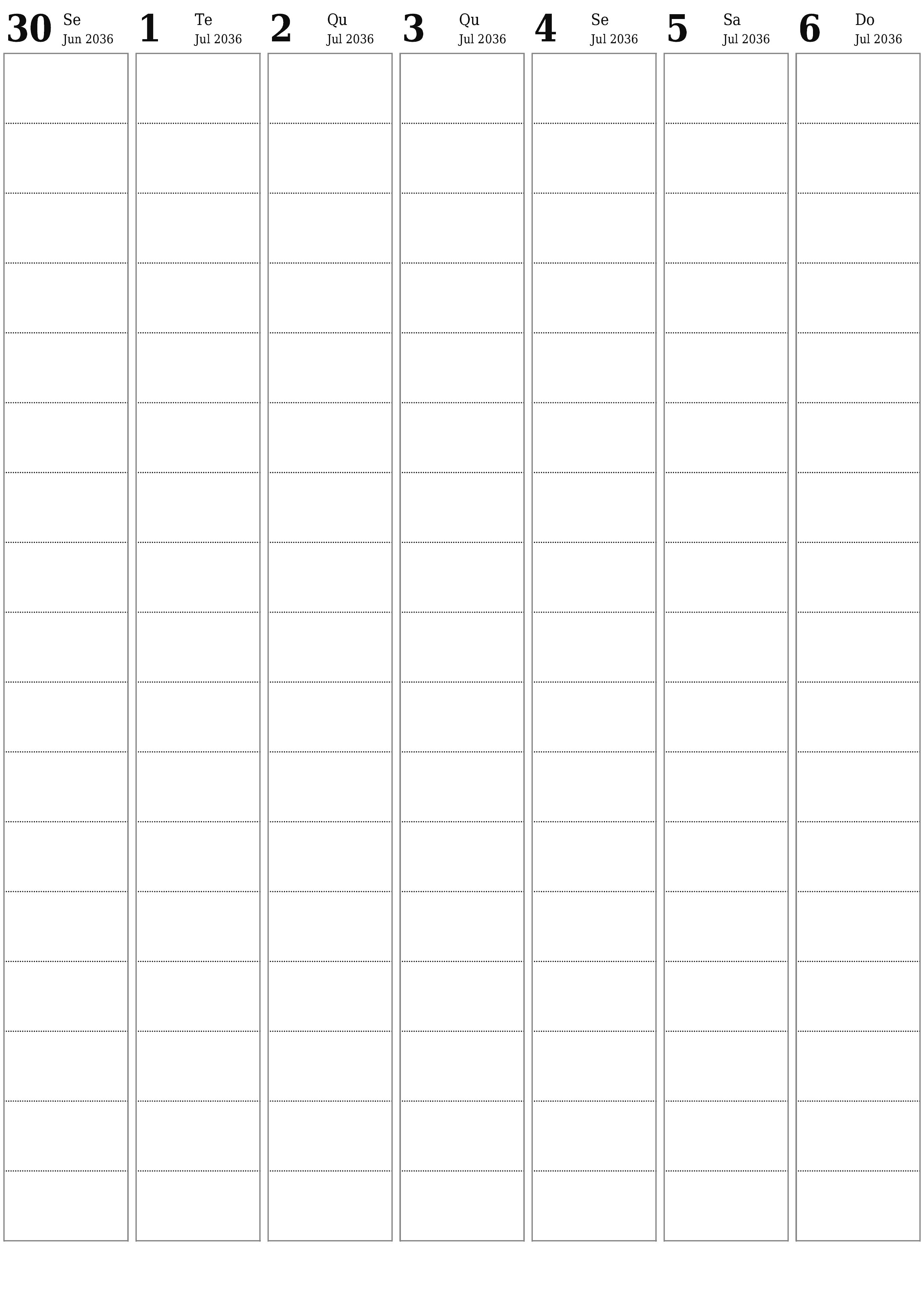  para impressão de parede modelo de grátisvertical Semanal planejador calendário Julho (Jul) 2036