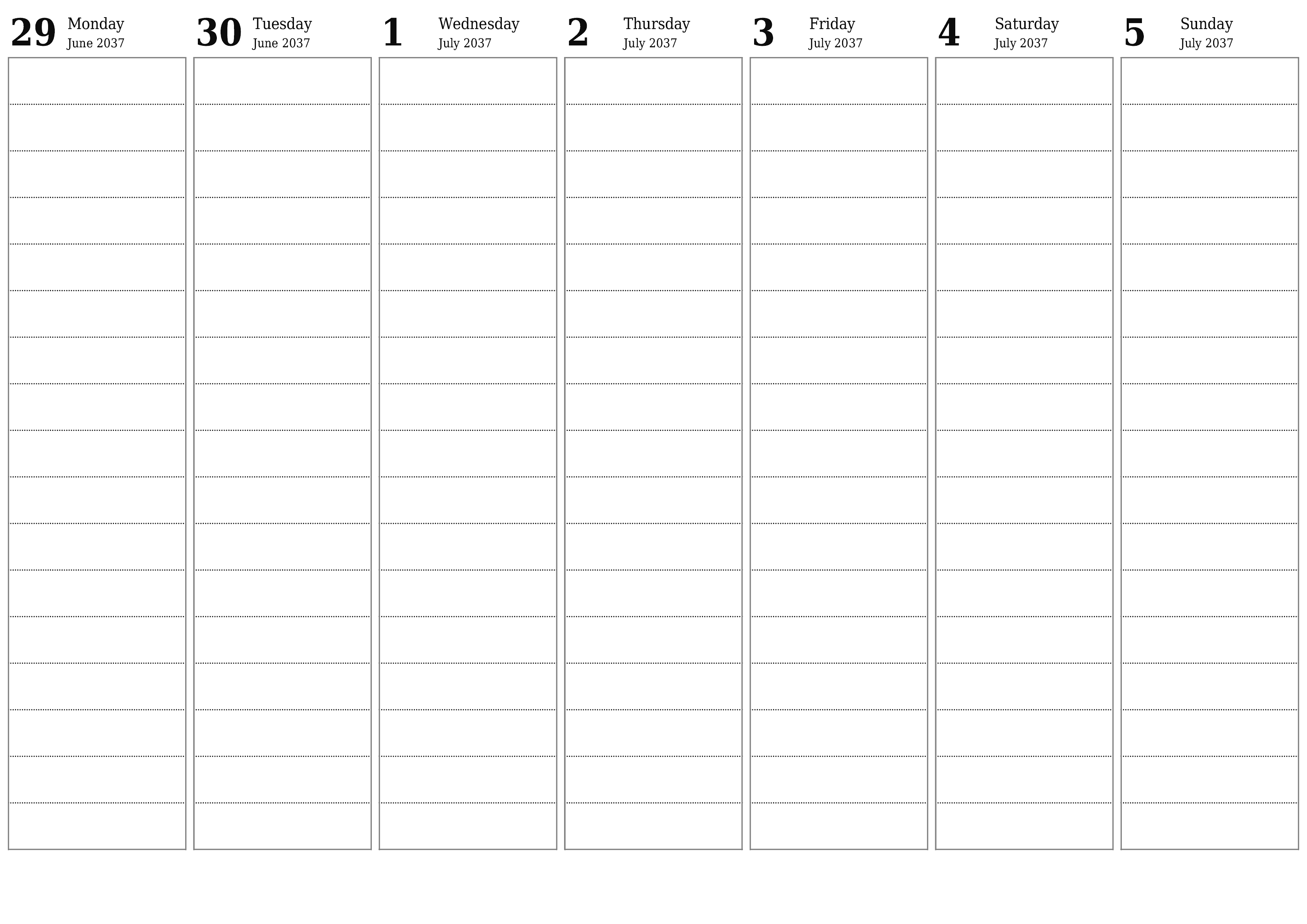 Blank calendar July 2037