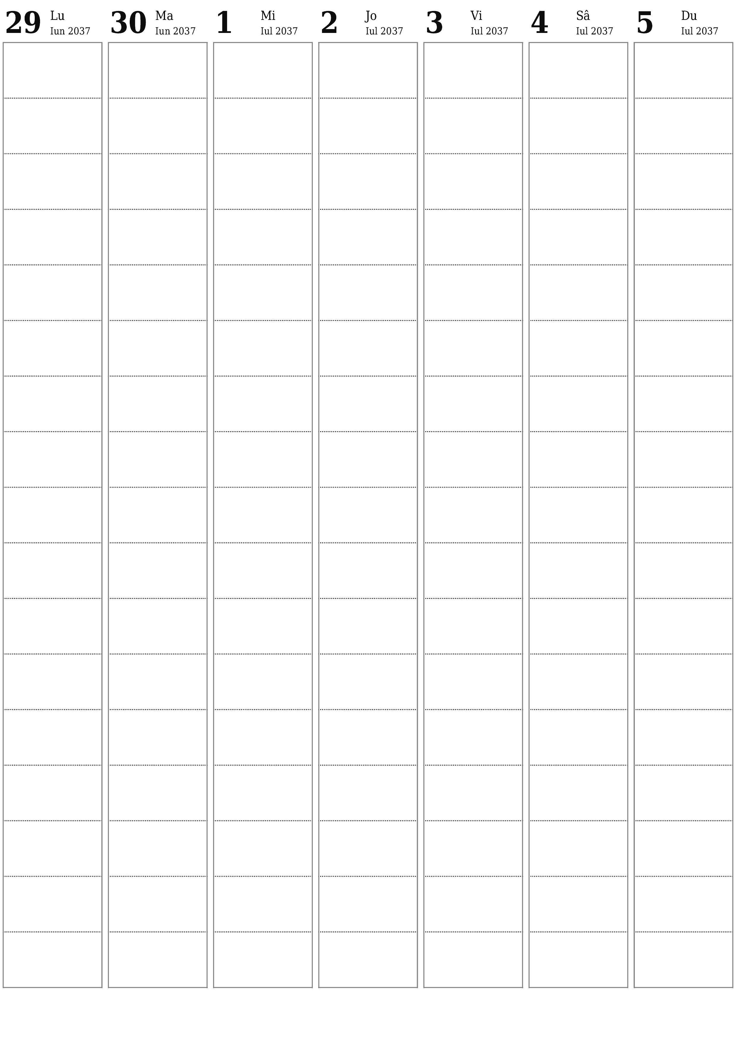  imprimabil de perete șablon de gratuitvertical Săptămânal planificator calendar Iulie (Iul) 2037
