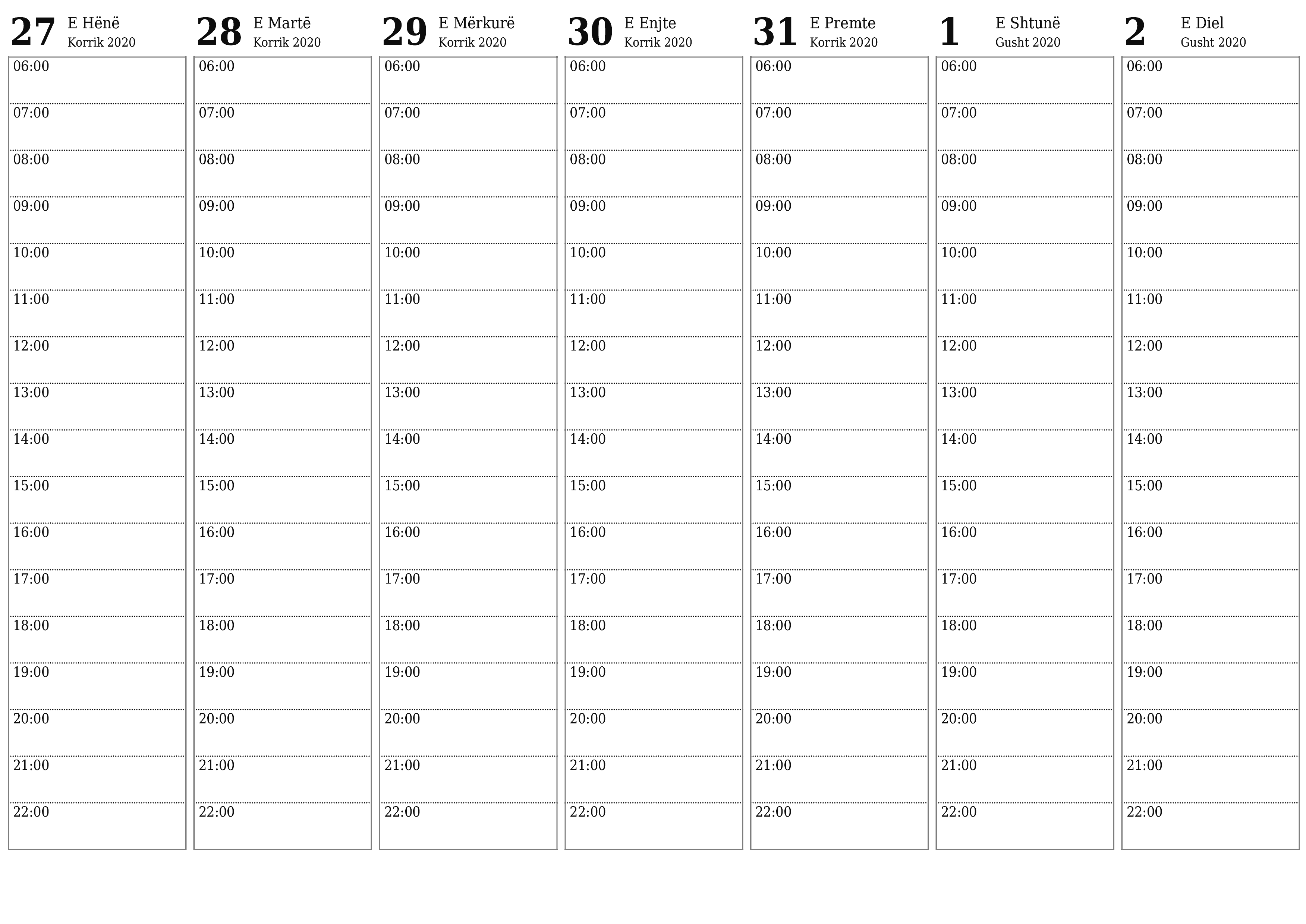  i printueshëm muri shabllon falashorizontale javore planifikues kalendar Gusht (Gu) 2020