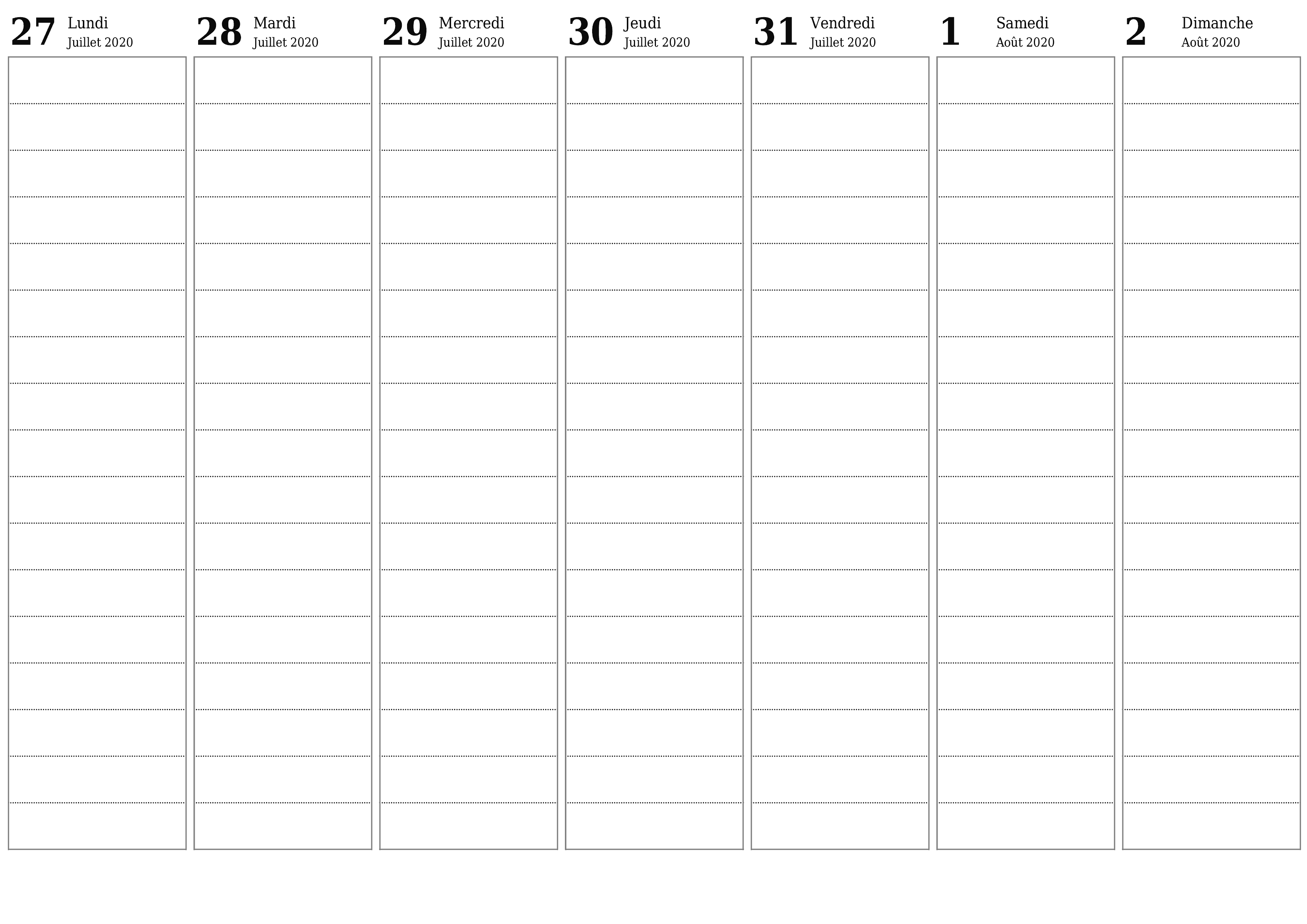  imprimable mural modèle de gratuithorizontal Hebdomadaire planificateur calendrier Août (Aou) 2020