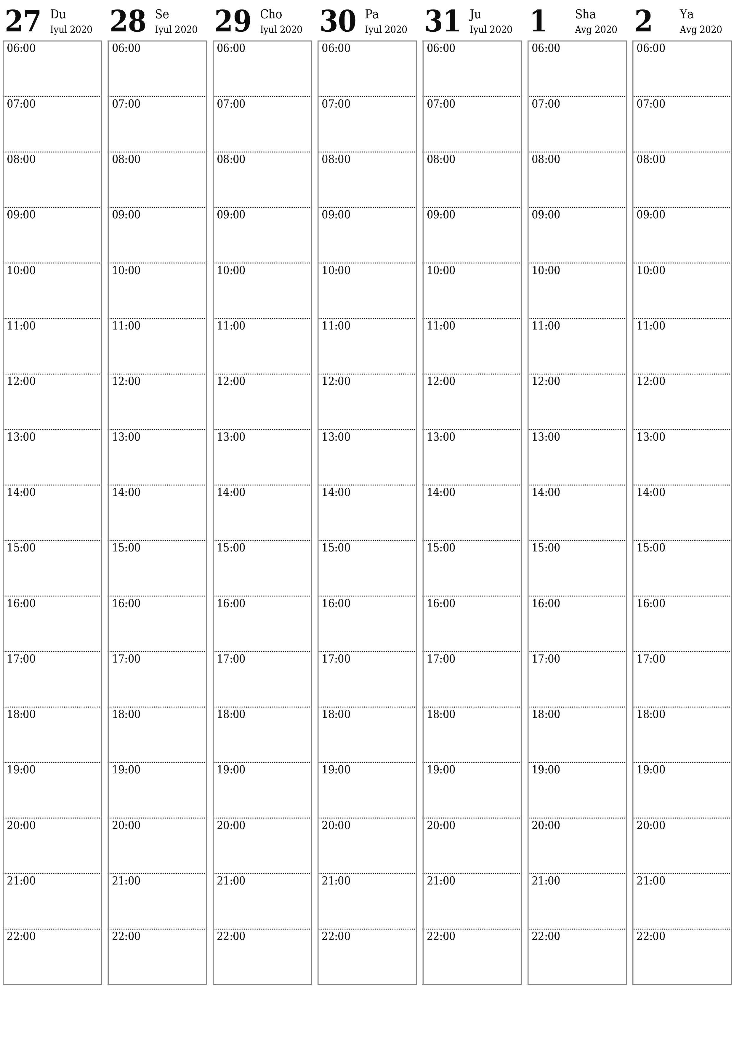 Haftalik rejalashtiruvchi Avgust 2020 haftalar uchun yozuvlar bilan bo'shatib, saqlang va PDF-ga chop eting PNG Uzbek