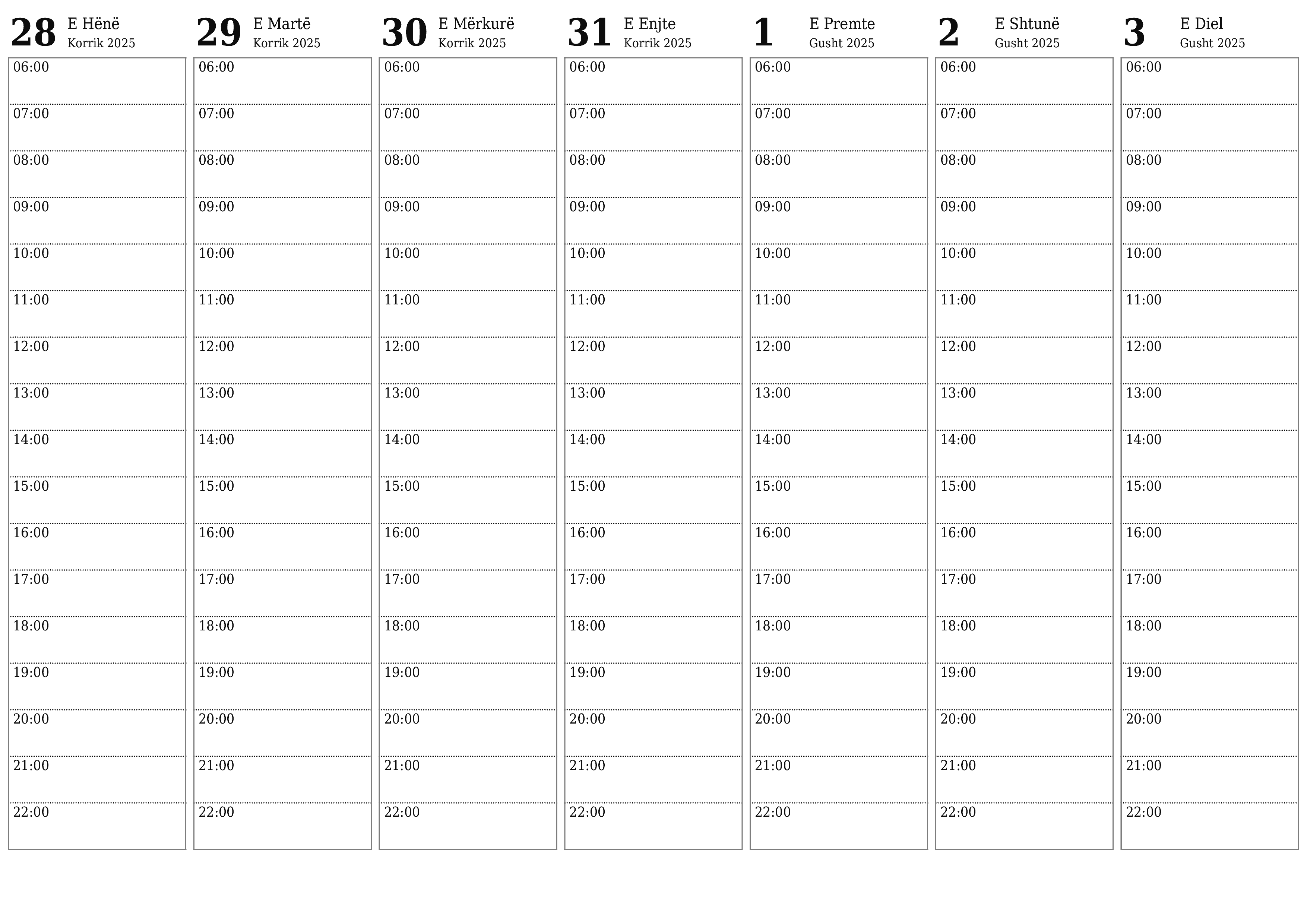 Planifikuesi bosh javor i kalendarit për javë Gusht 2025 me shënime, ruani dhe printoni në PDF PNG Albanian