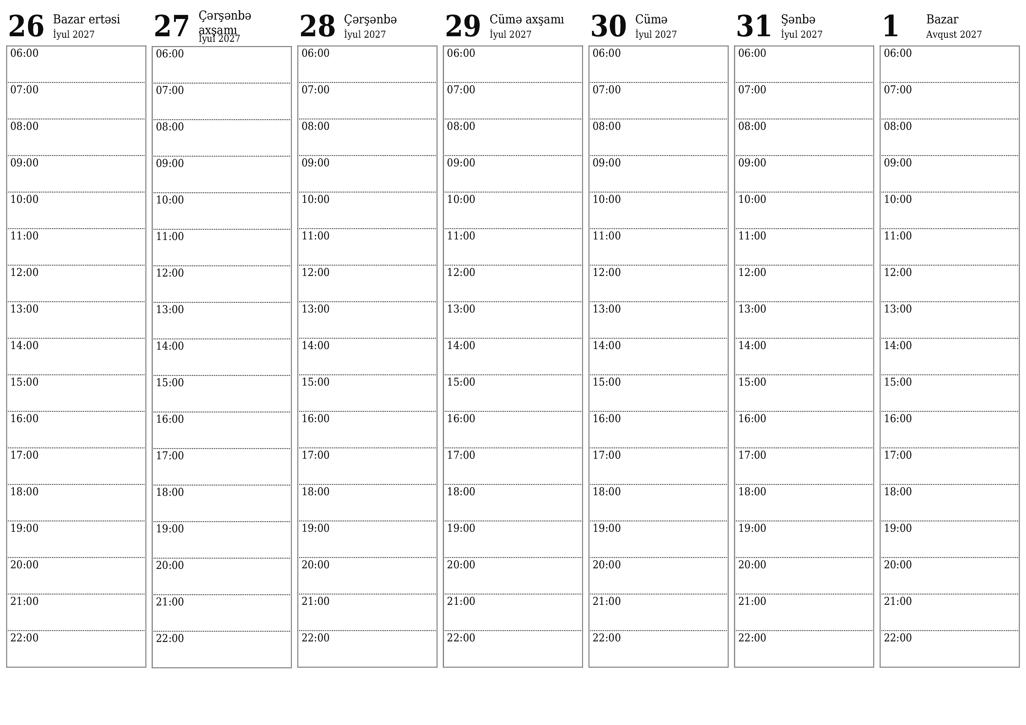 Avqust 2027 həftələrlə həftəlik planlayıcınızı qeydlərlə boşaltın, qeyd edin və PDF-ə yazdırın PNG Azerbaijani