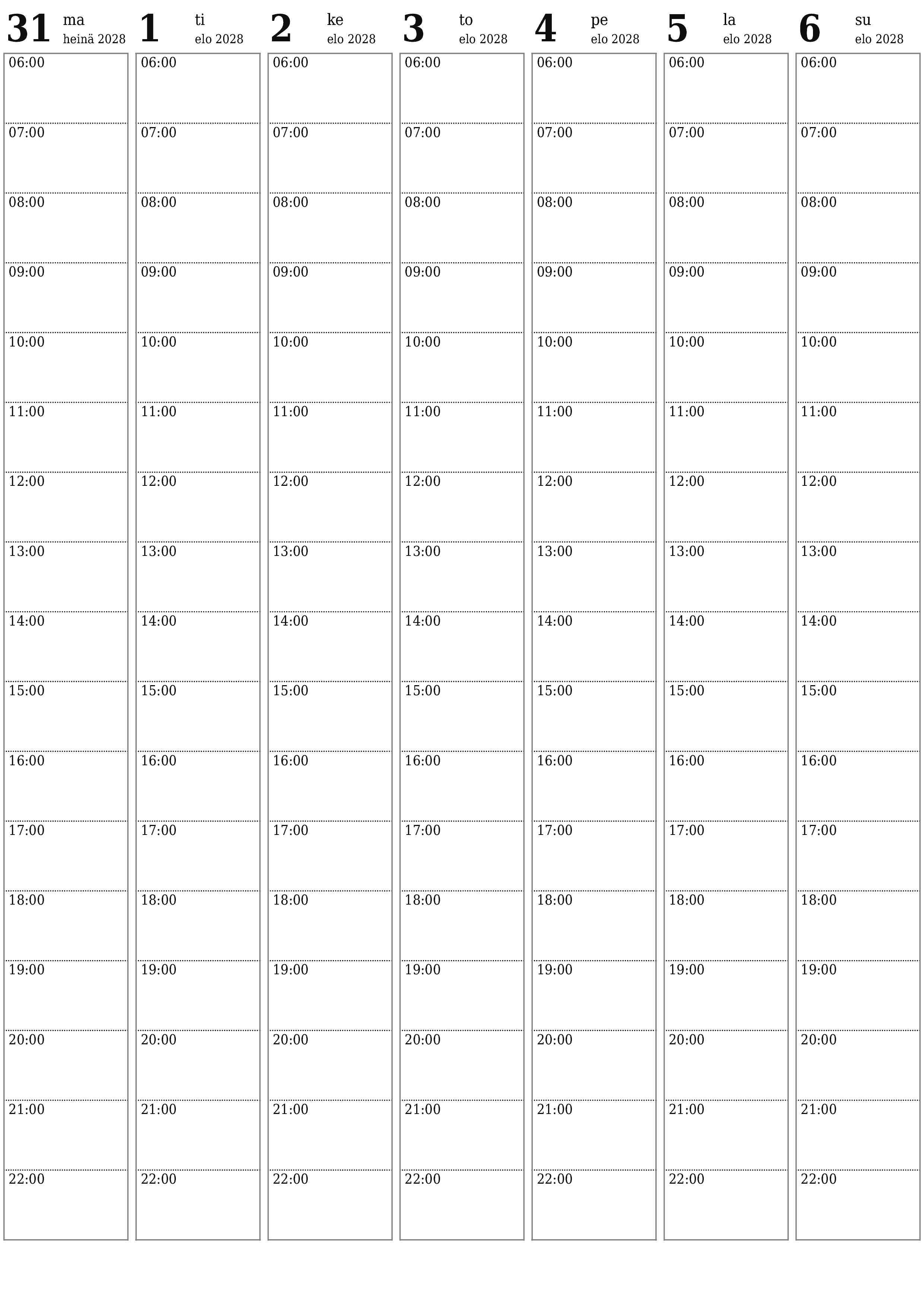 Tyhjennä viikkosuunnittelija viikkojen ajan Elokuu 2028 muistiinpanoilla, tallenna ja tulosta PDF-muotoon PNG Finnish