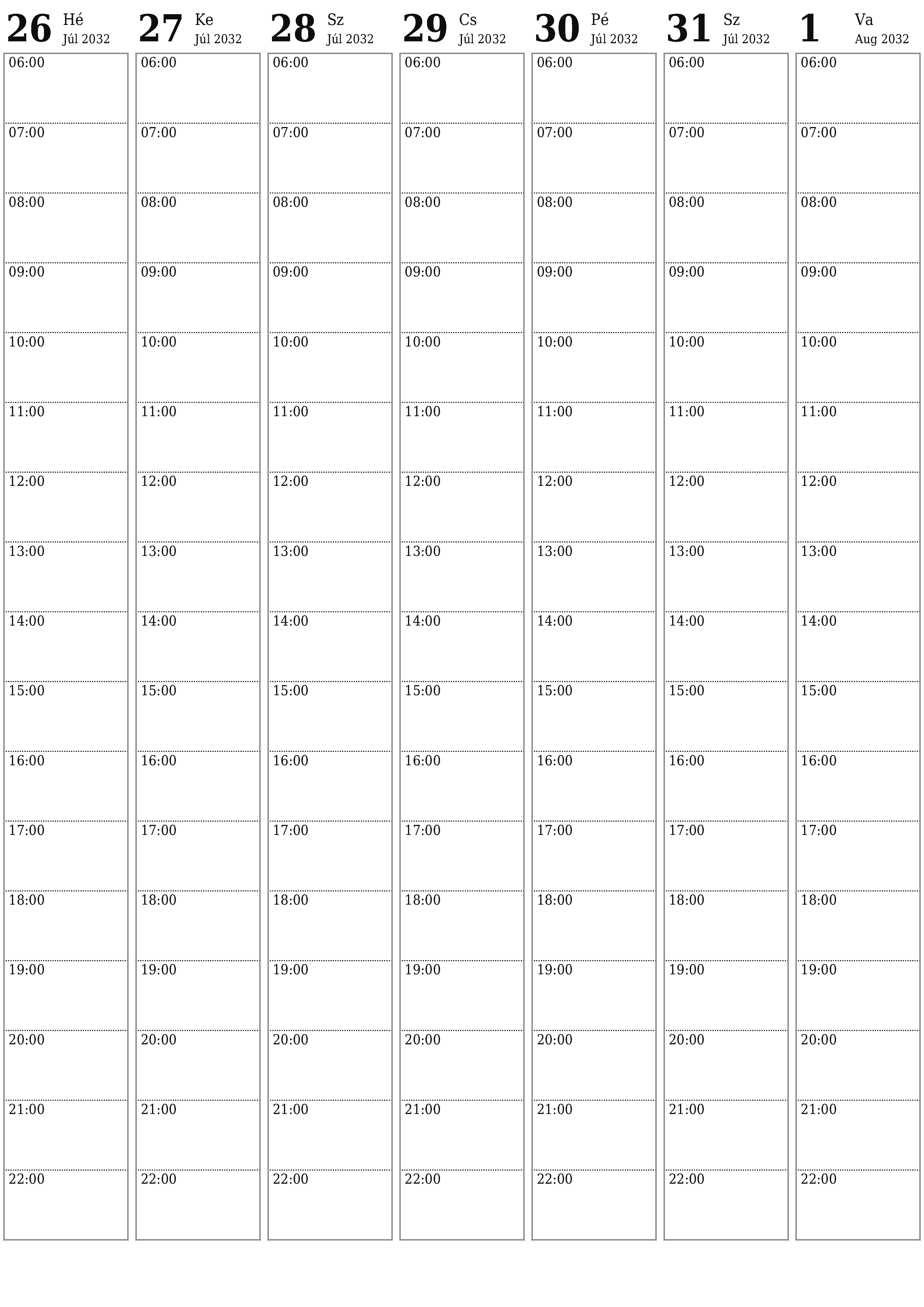 Heti tervező ürítése hetekre Augusztus 2032 jegyzetekkel, mentés és nyomtatás PDF-be PNG Hungarian