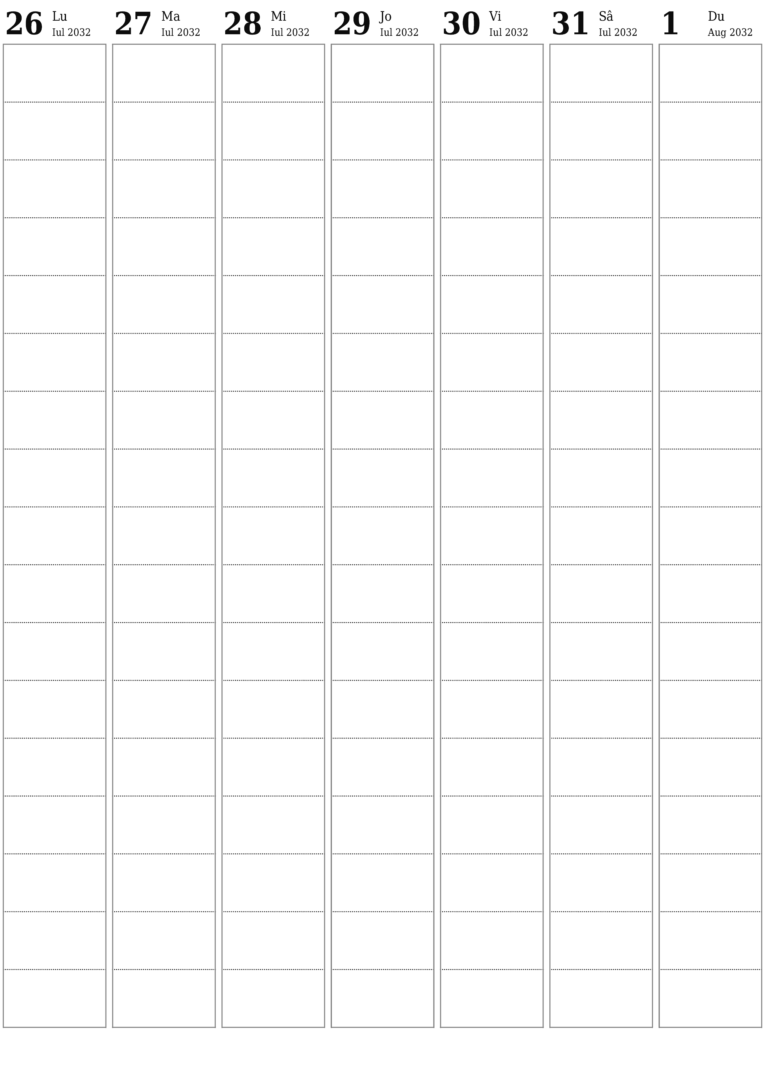  imprimabil de perete șablon de gratuitvertical Săptămânal planificator calendar August (Aug) 2032