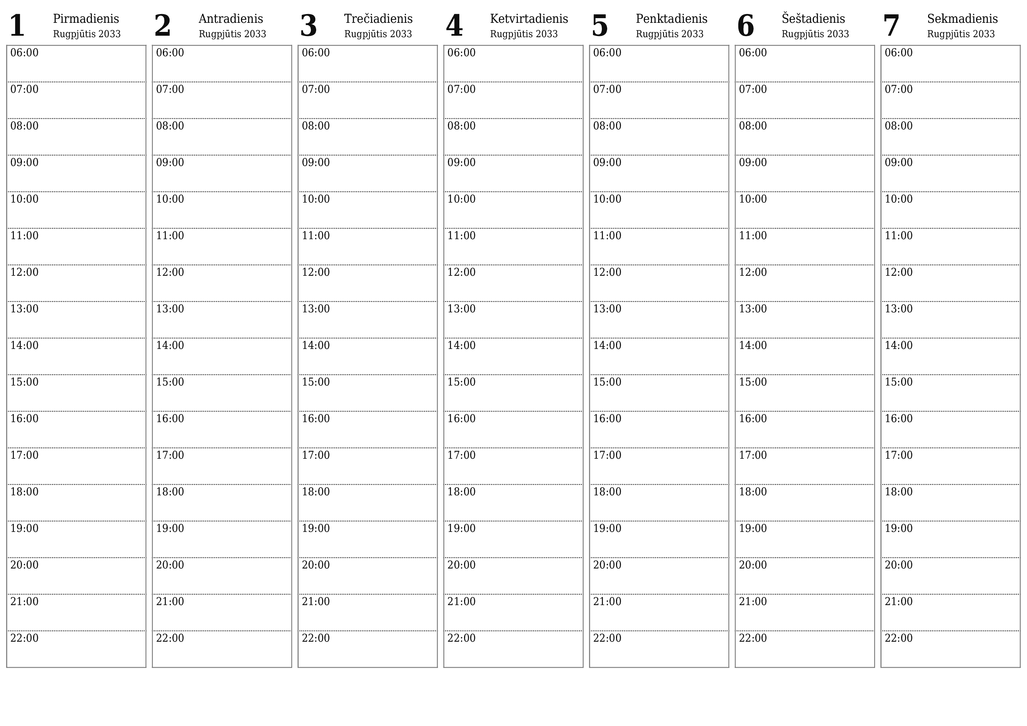 Ištuštinti savaitės planavimo priemonę savaitėms Rugpjūtis 2033 su užrašais, išsaugoti ir atsispausdinti PDF formate PNG Lithuanian