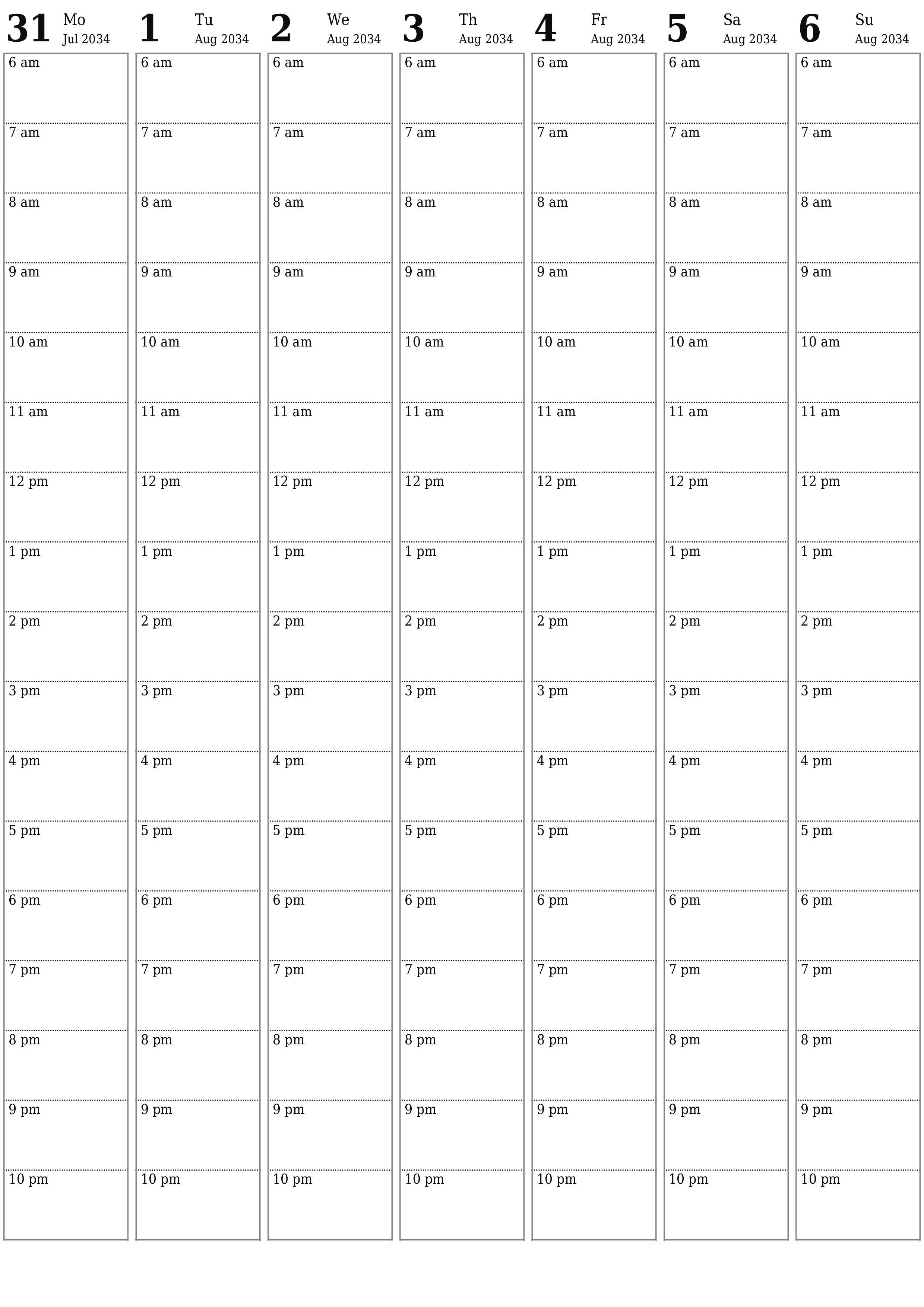 printable wall template free vertical Weekly planner calendar August (Aug) 2034