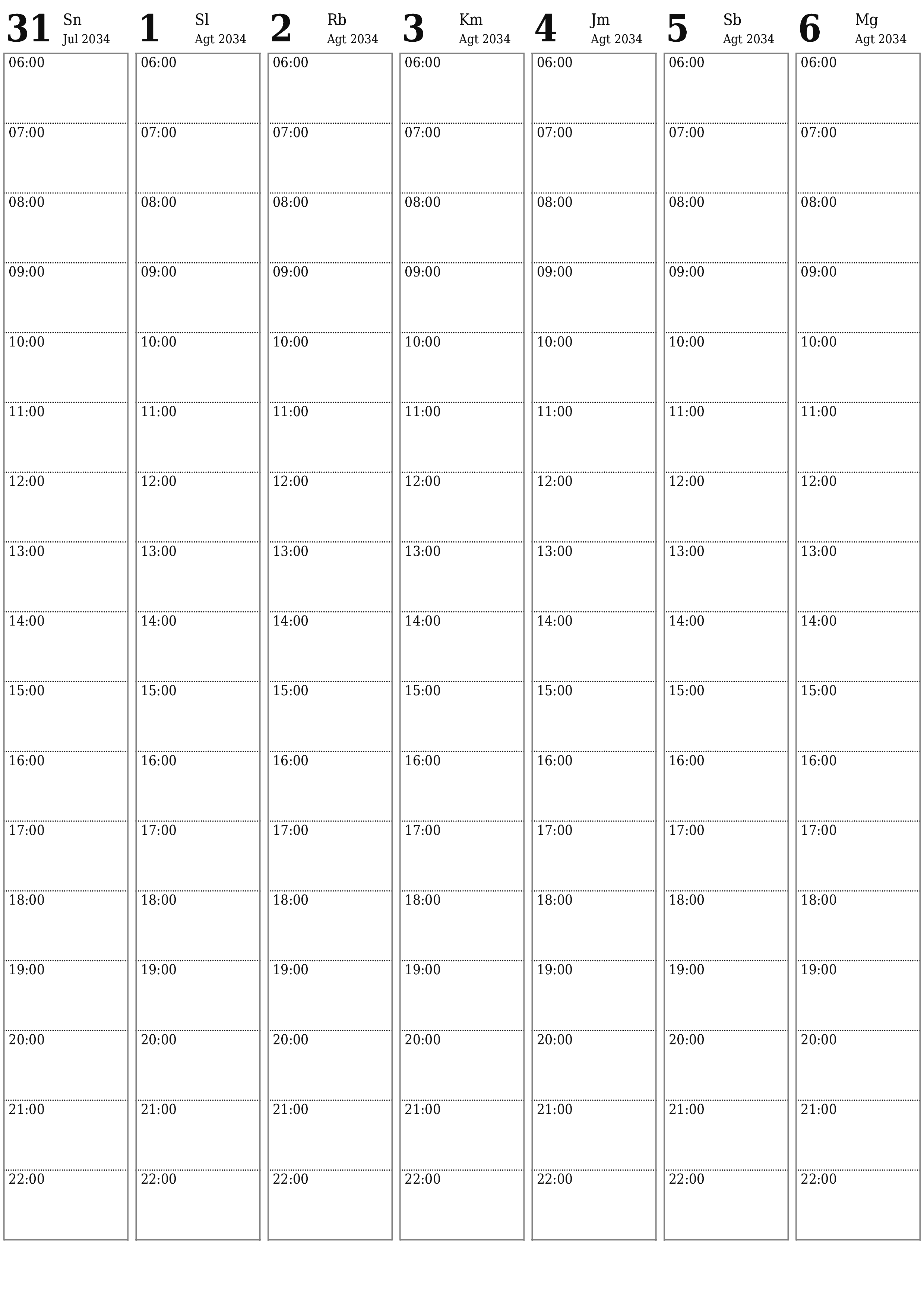 Kosongkan agenda mingguan untuk minggu Agustus 2034 dengan catatan, simpan dan cetak ke PDF PNG Indonesian