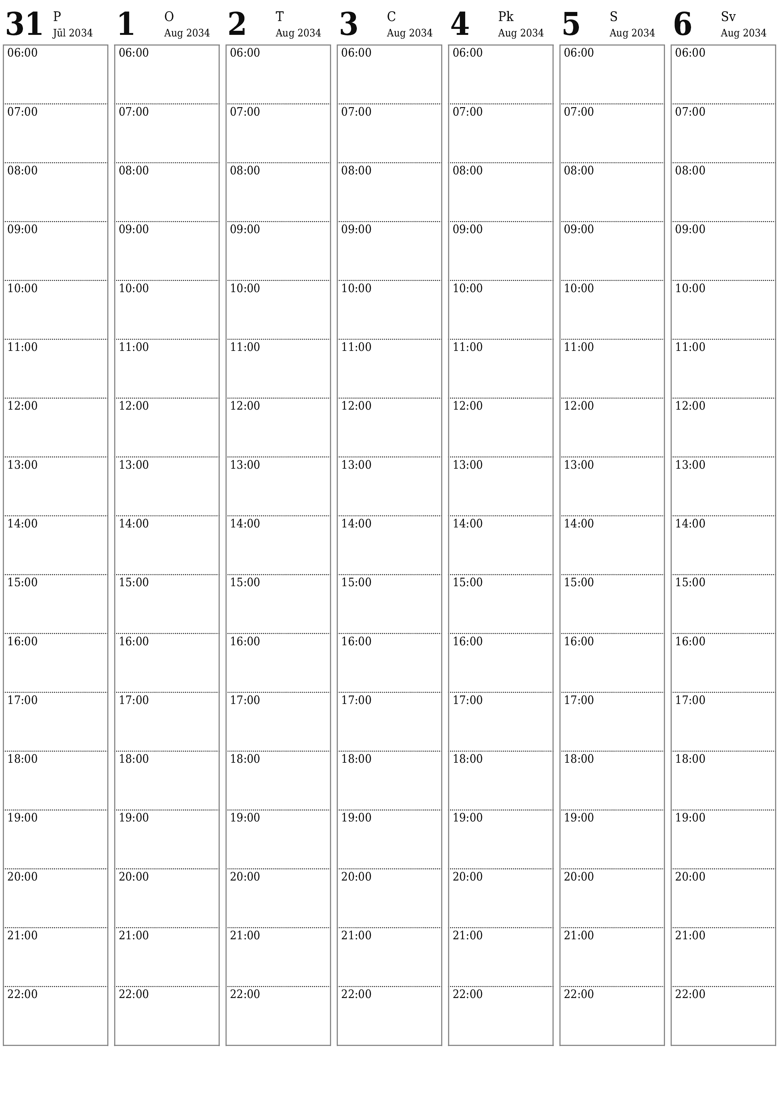 izdrukājams sienas kalendāra veidne bezmaksas vertikāli Nedēļas plānotājs kalendārs Augusts (Aug) 2034