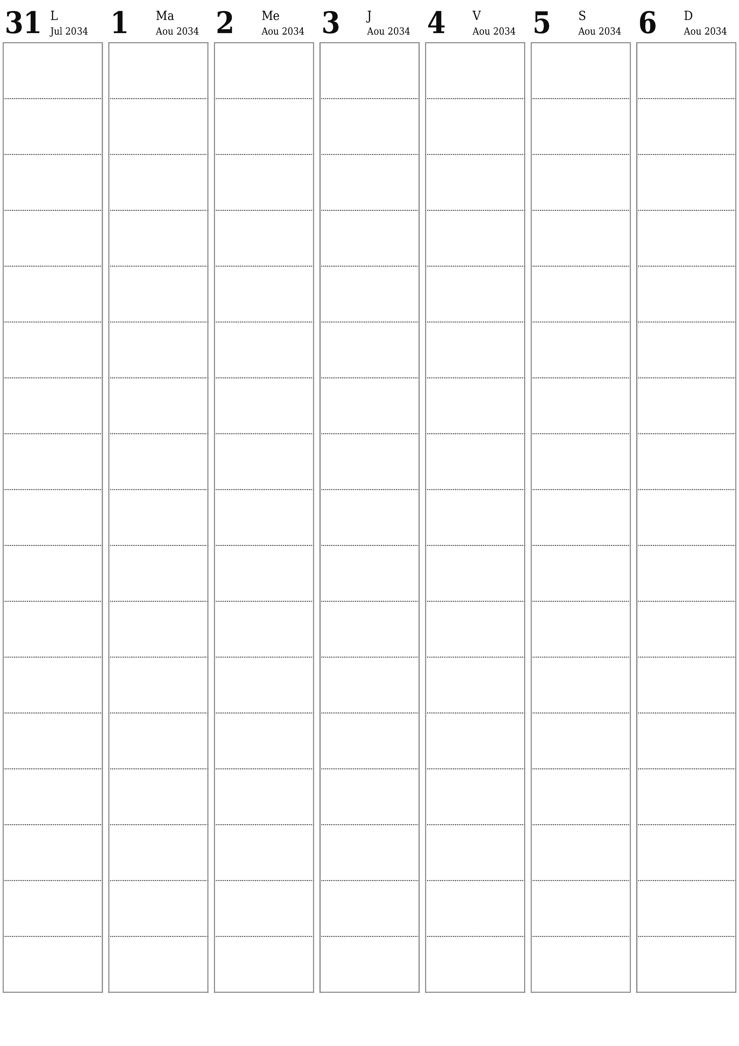  imprimable mural modèle de gratuitverticale Hebdomadaire planificateur calendrier Août (Aou) 2034