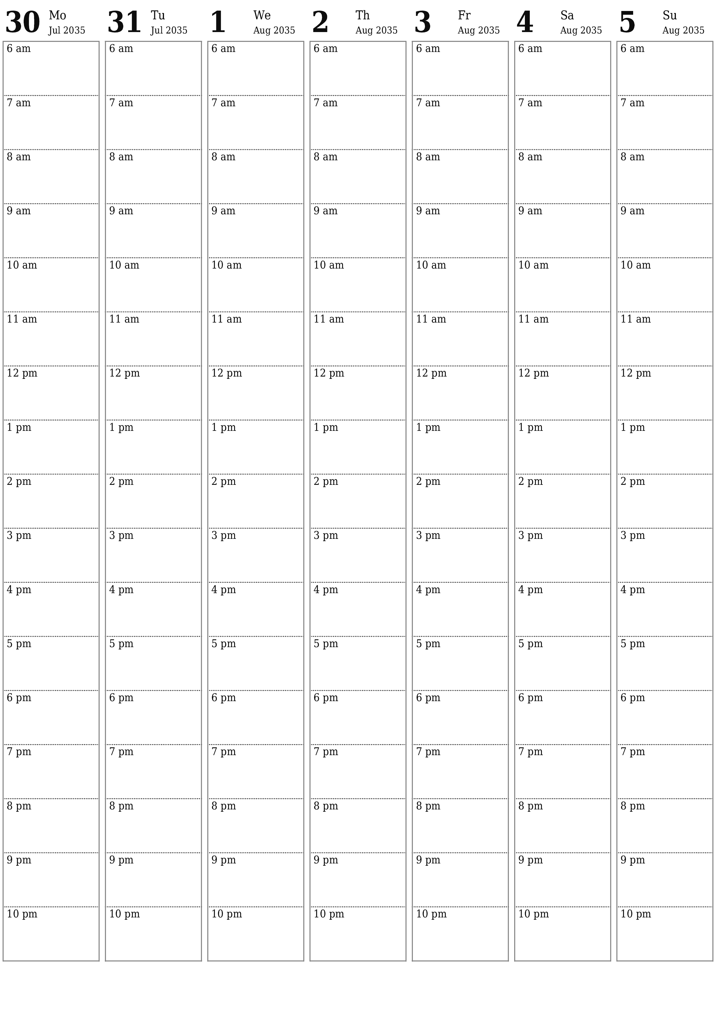 printable wall template free vertical Weekly planner calendar August (Aug) 2035