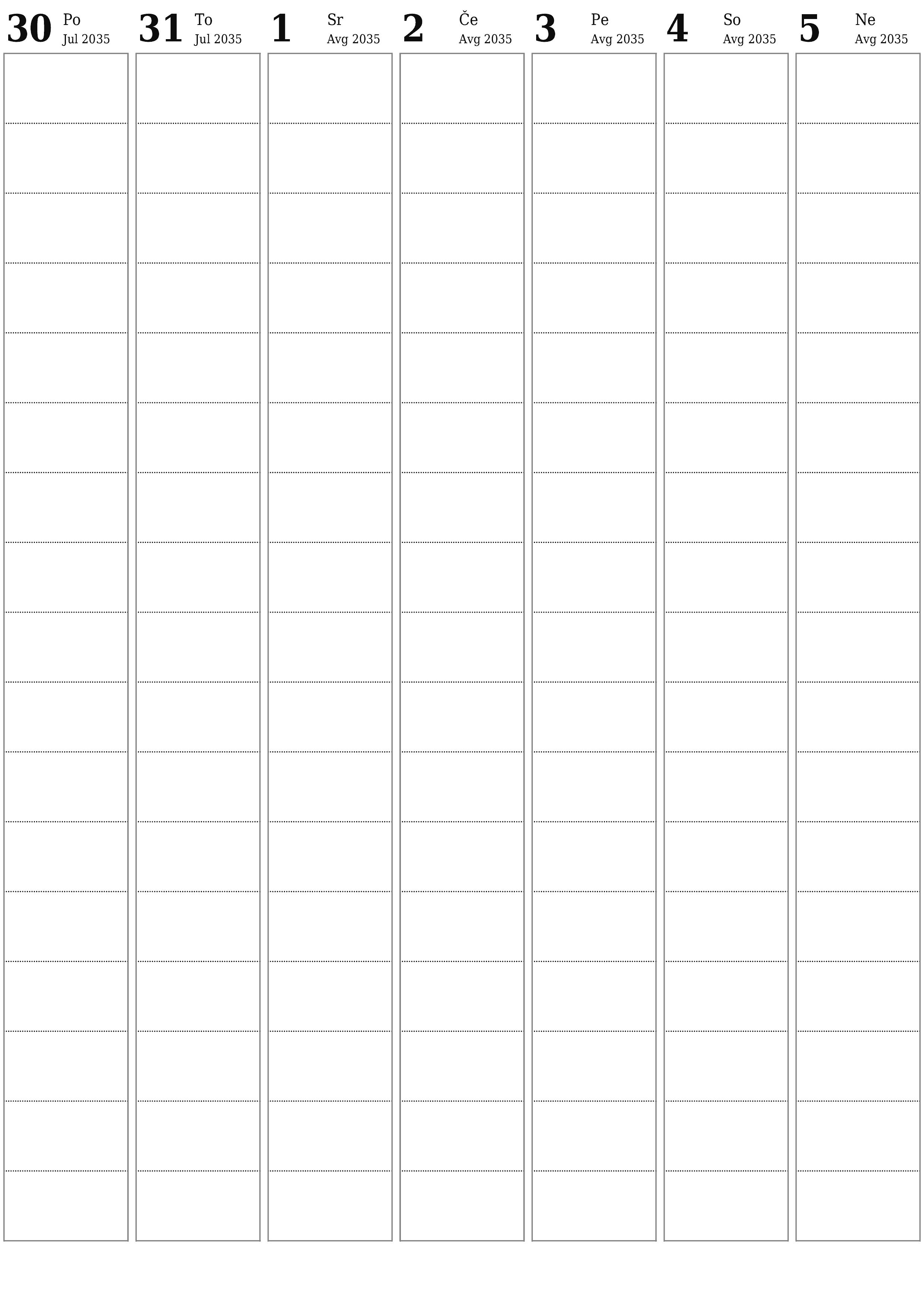 natisljiv stenski ska predloga brezplačni vertical Tedenski jadralno letalo koledar Avgust (Avg) 2035