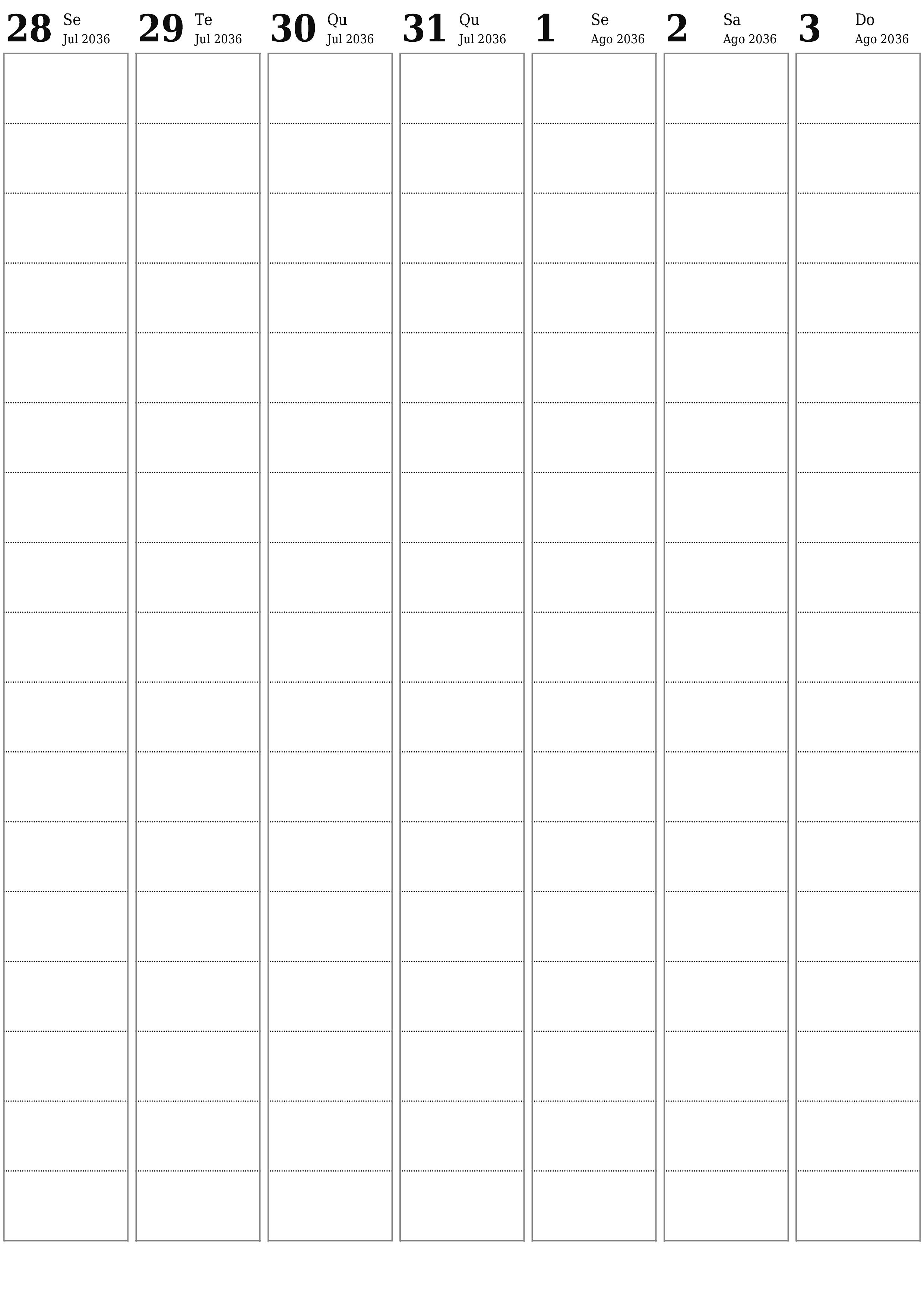  para impressão de parede modelo de grátisvertical Semanal planejador calendário Agosto (Ago) 2036