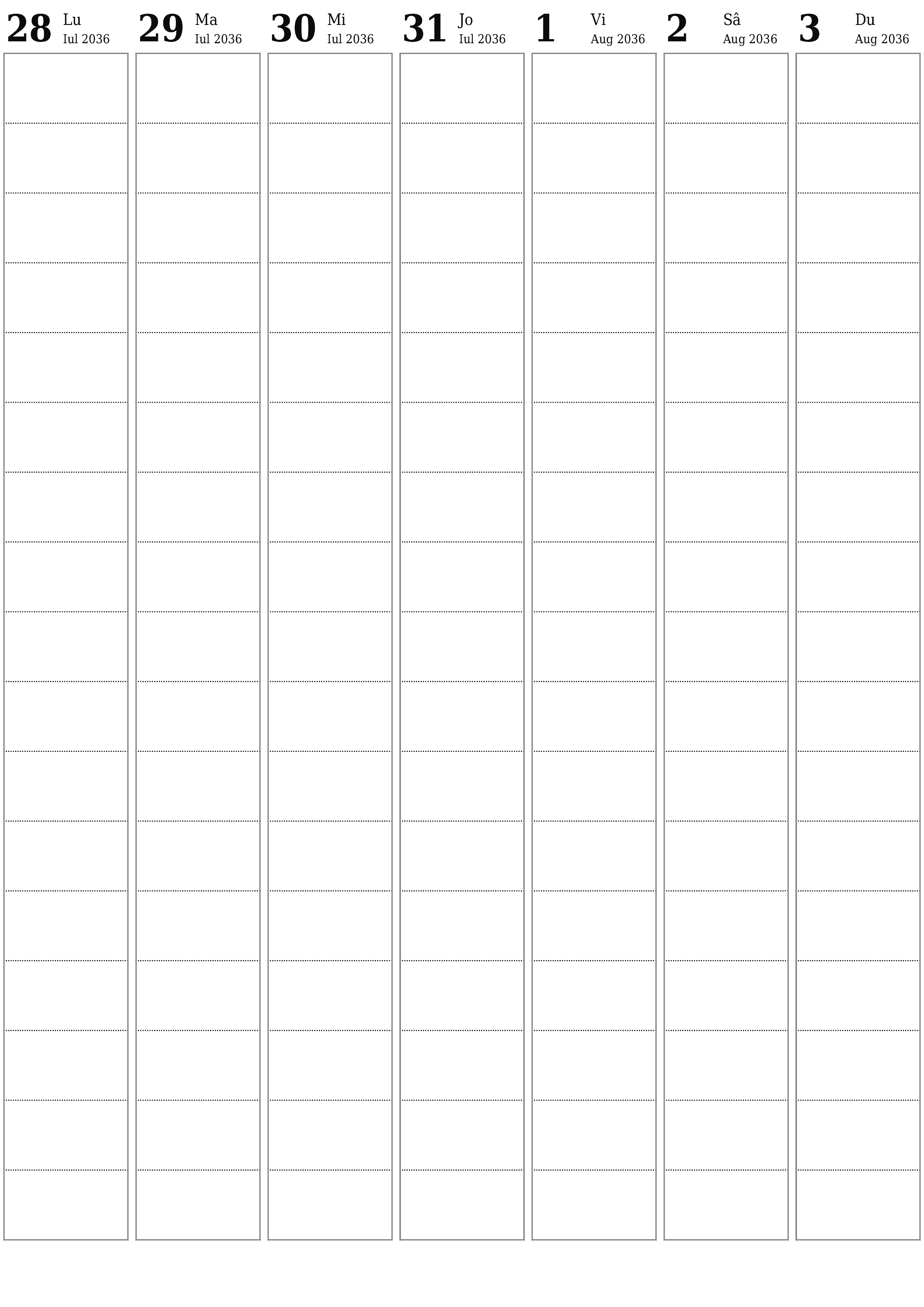  imprimabil de perete șablon de gratuitvertical Săptămânal planificator calendar August (Aug) 2036