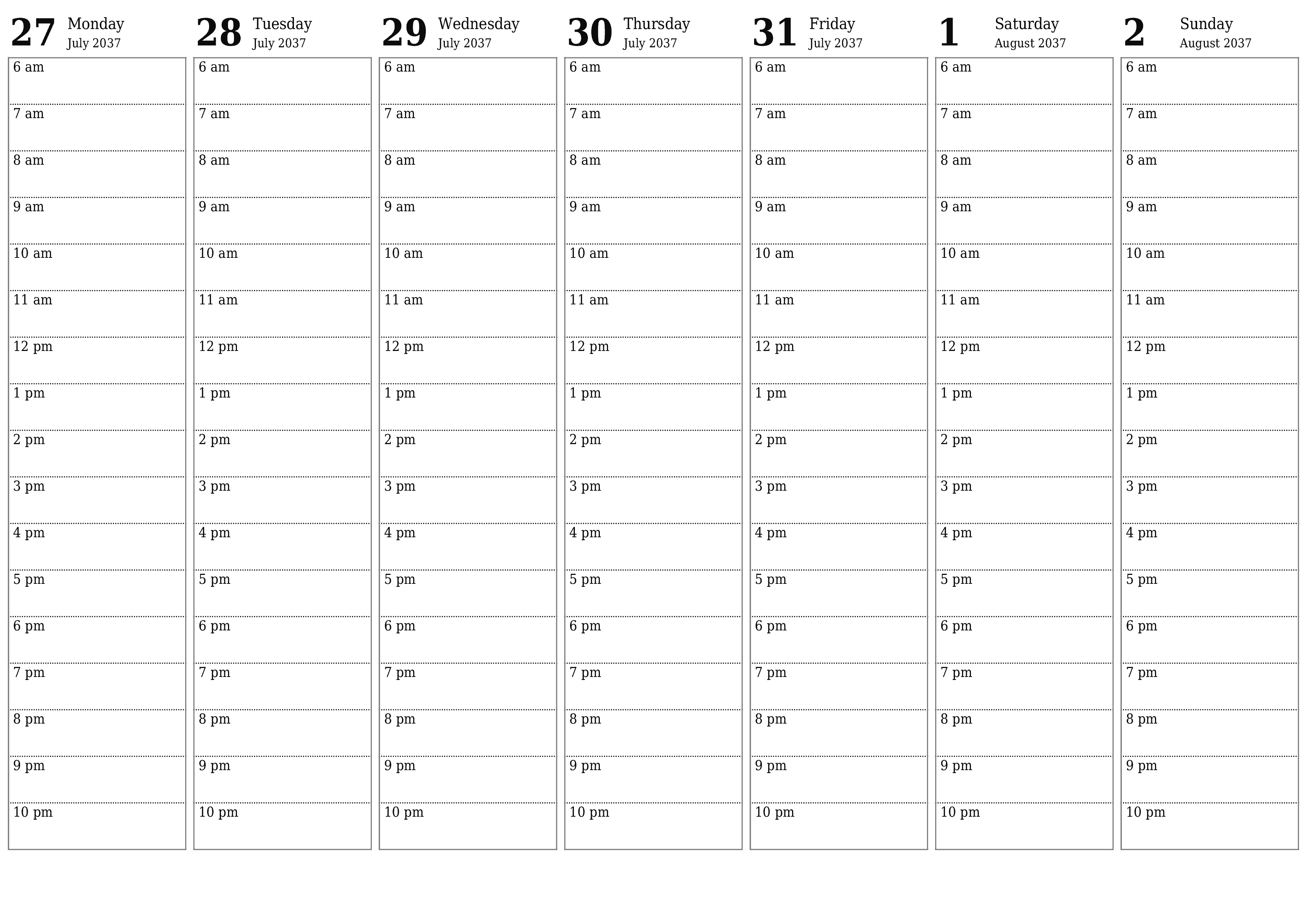 Blank calendar August 2037