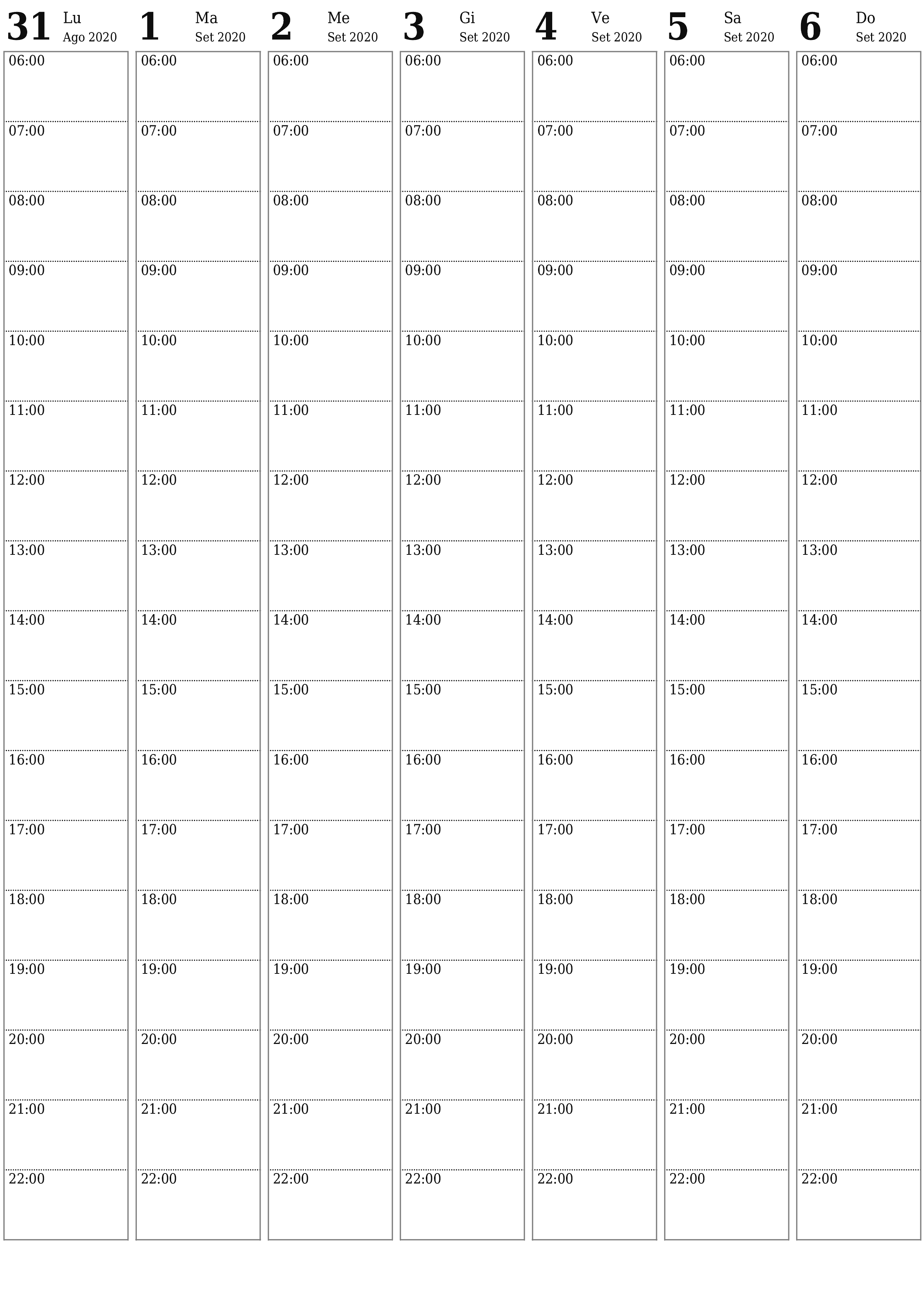  stampabile da parete modello di gratuitoverticale Settimanale pianificatore calendario Settembre (Set) 2020