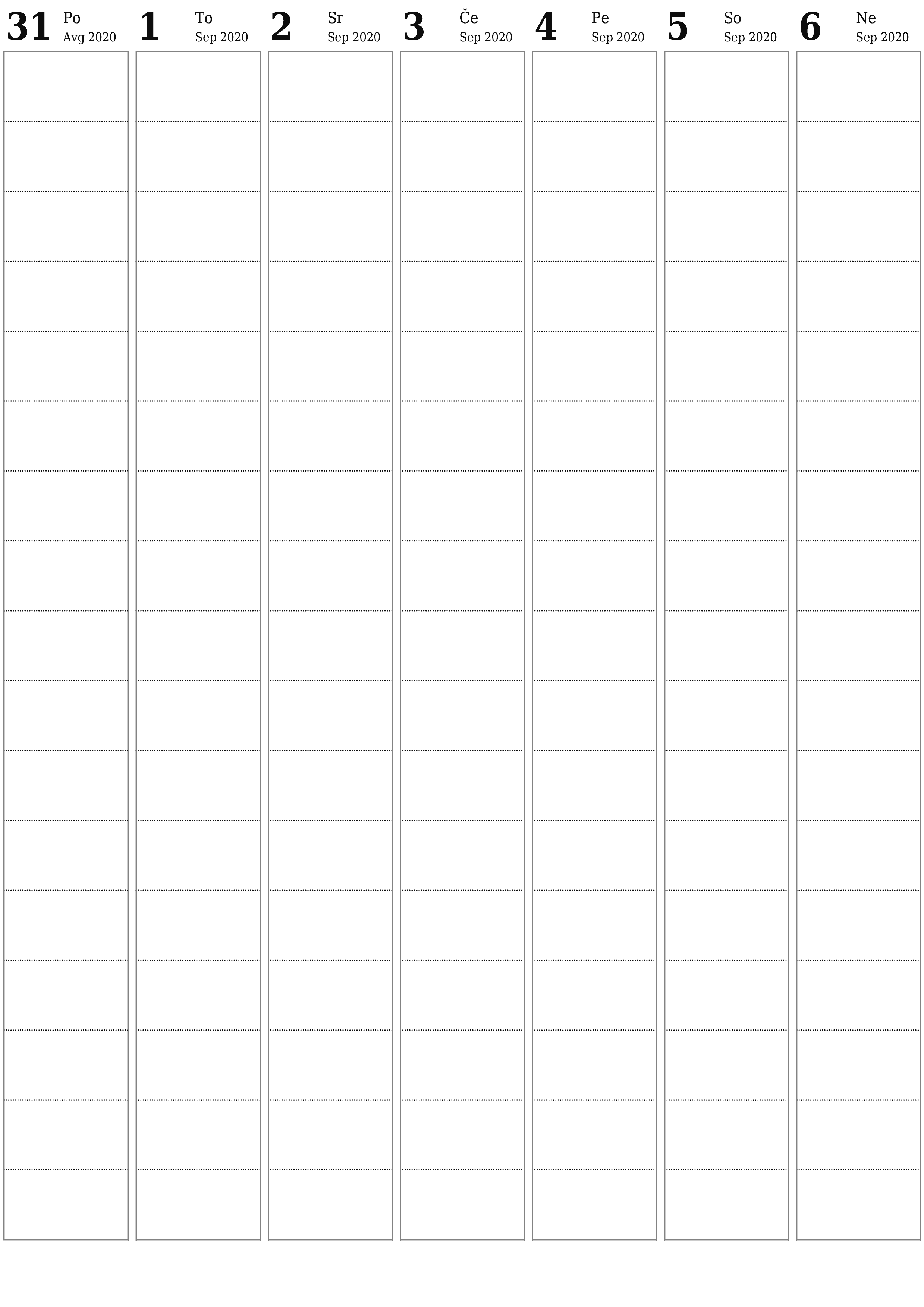 natisljiv stenski ska predloga brezplačni vertical Tedenski jadralno letalo koledar September (Sep) 2020