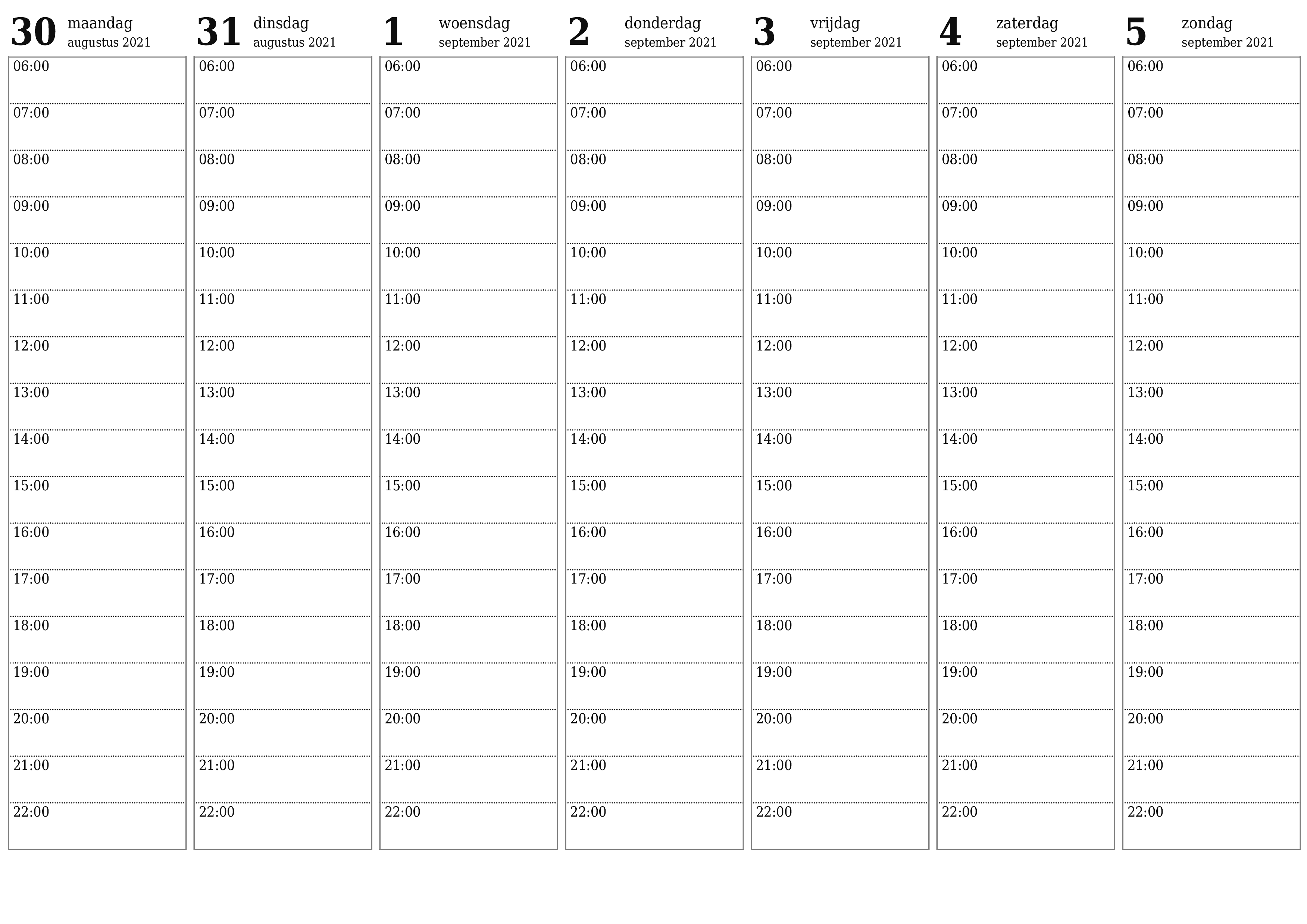 Lege weekplanner voor weken september 2021 met notities, opslaan en afdrukken naar pdf PNG Dutch