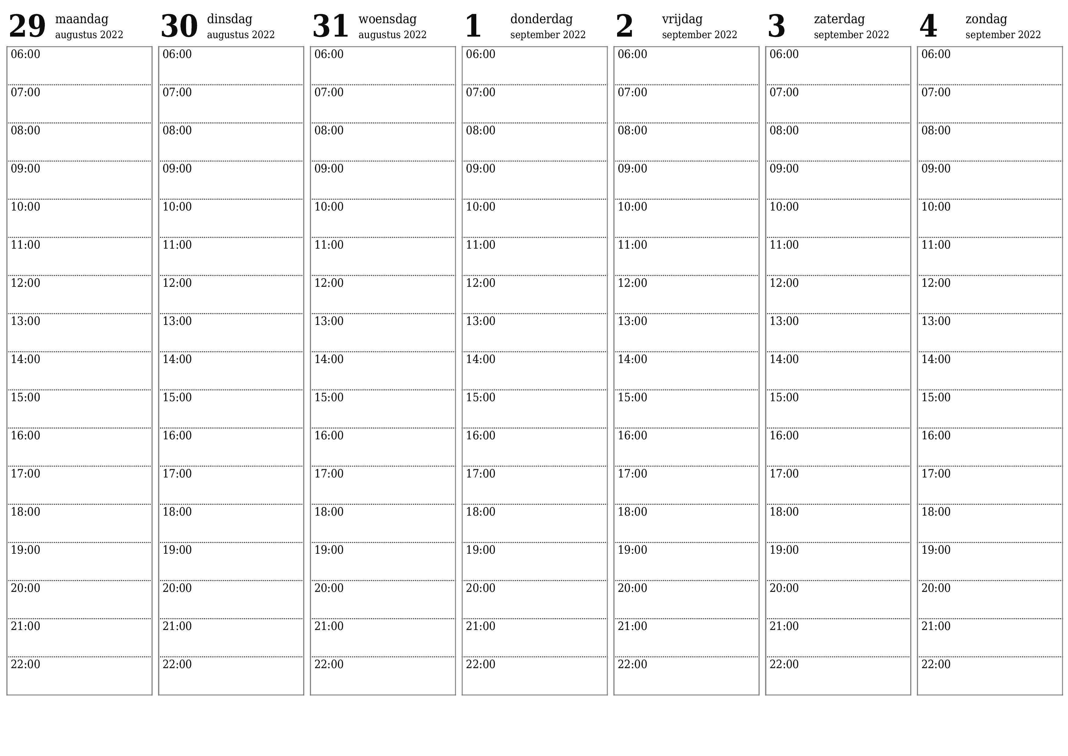 Lege weekplanner voor weken september 2022 met notities, opslaan en afdrukken naar pdf PNG Dutch