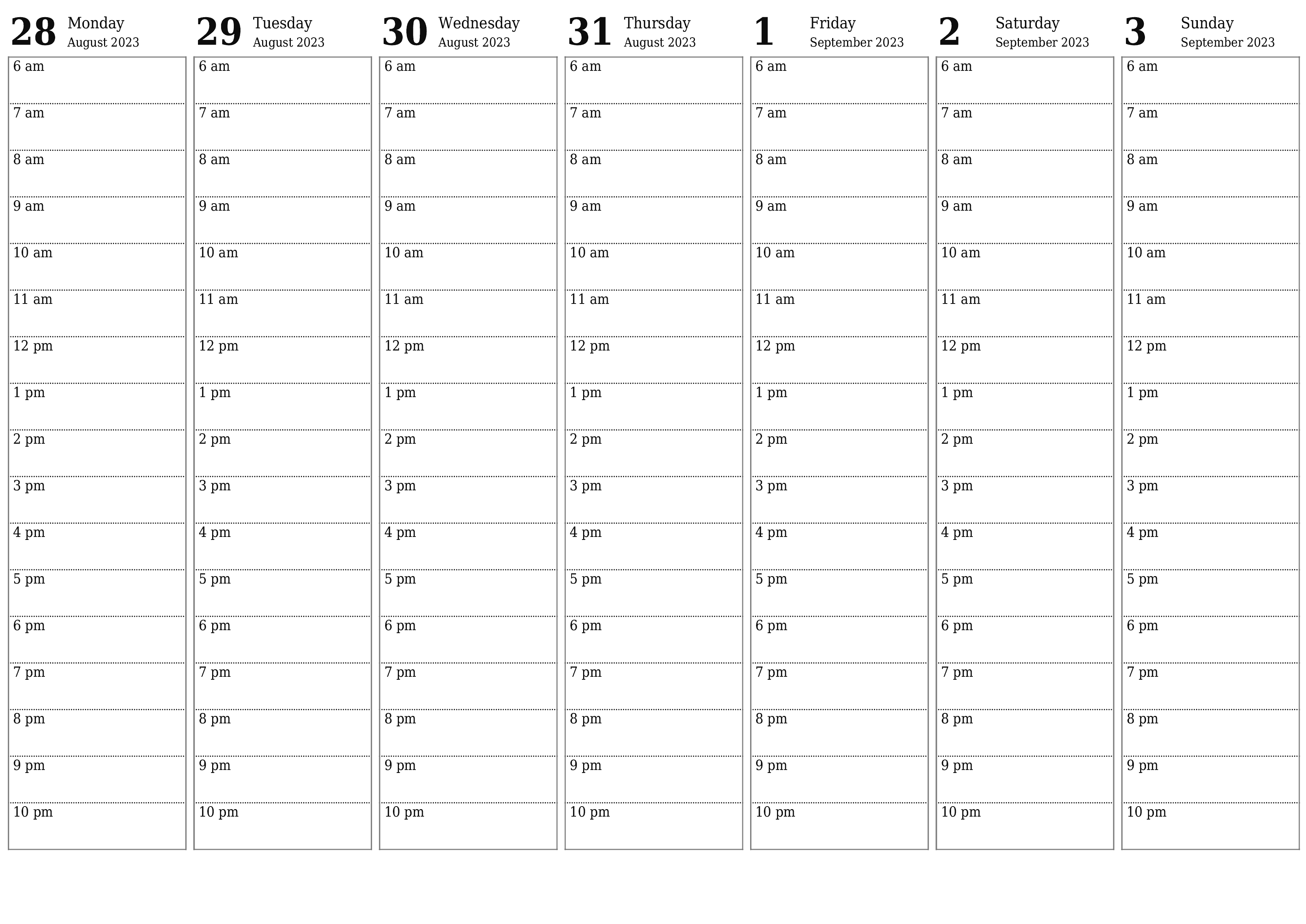 Blank weekly printable calendar and planner for week September 2023 with notes, save and print to PDF PNG English