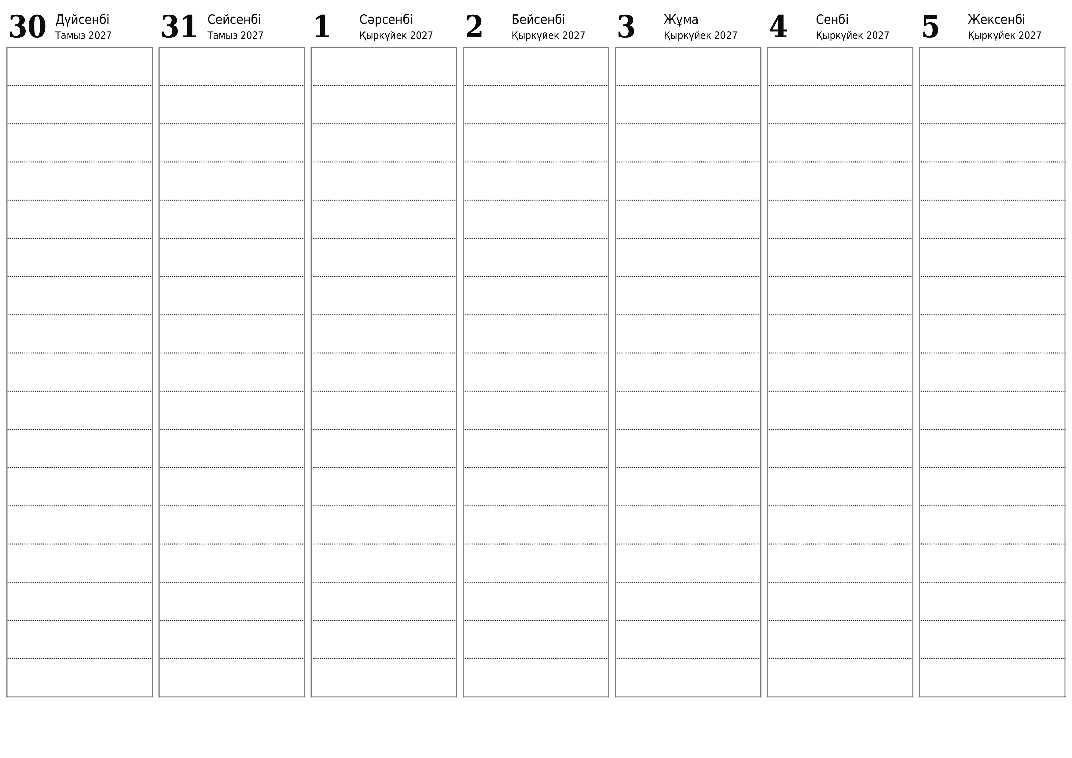 Қыркүйек 2027 аптаға арналған апталық жоспарлаушы, жазбалармен бірге босатыңыз, сақтаңыз және PDF-ке басып шығарыңыз PNG Kazakh