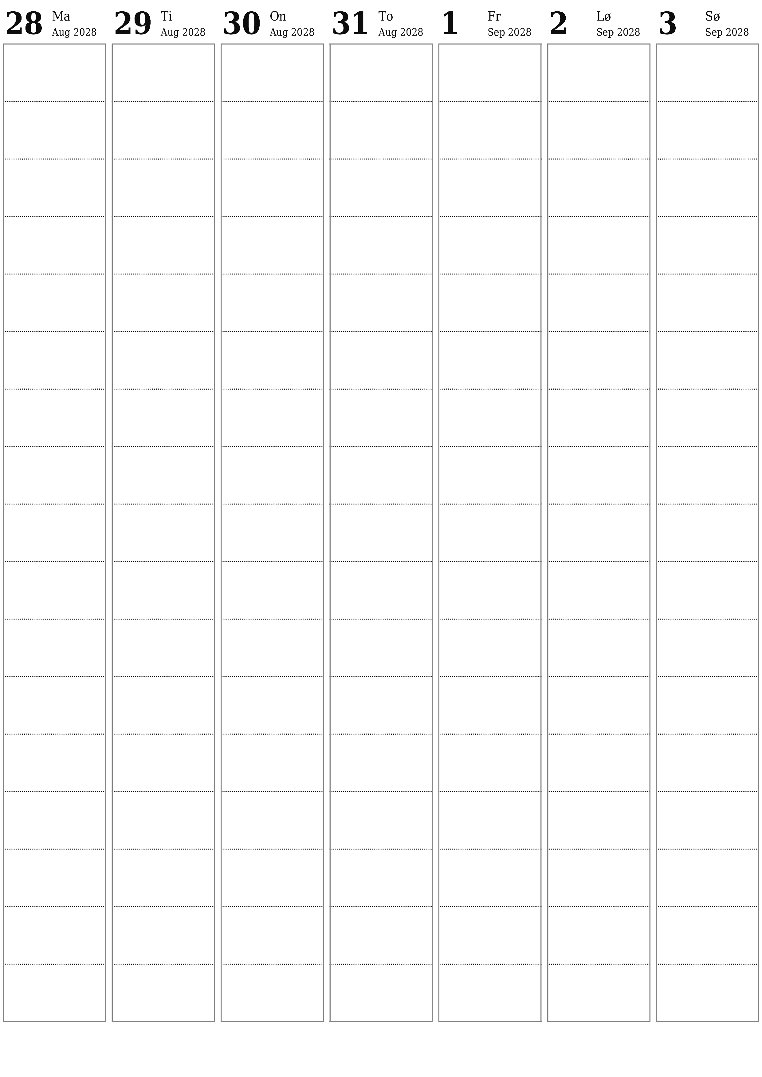 utskrivbar vegg mal gratis vertikal Ukentlig planlegger kalender September (Sep) 2028