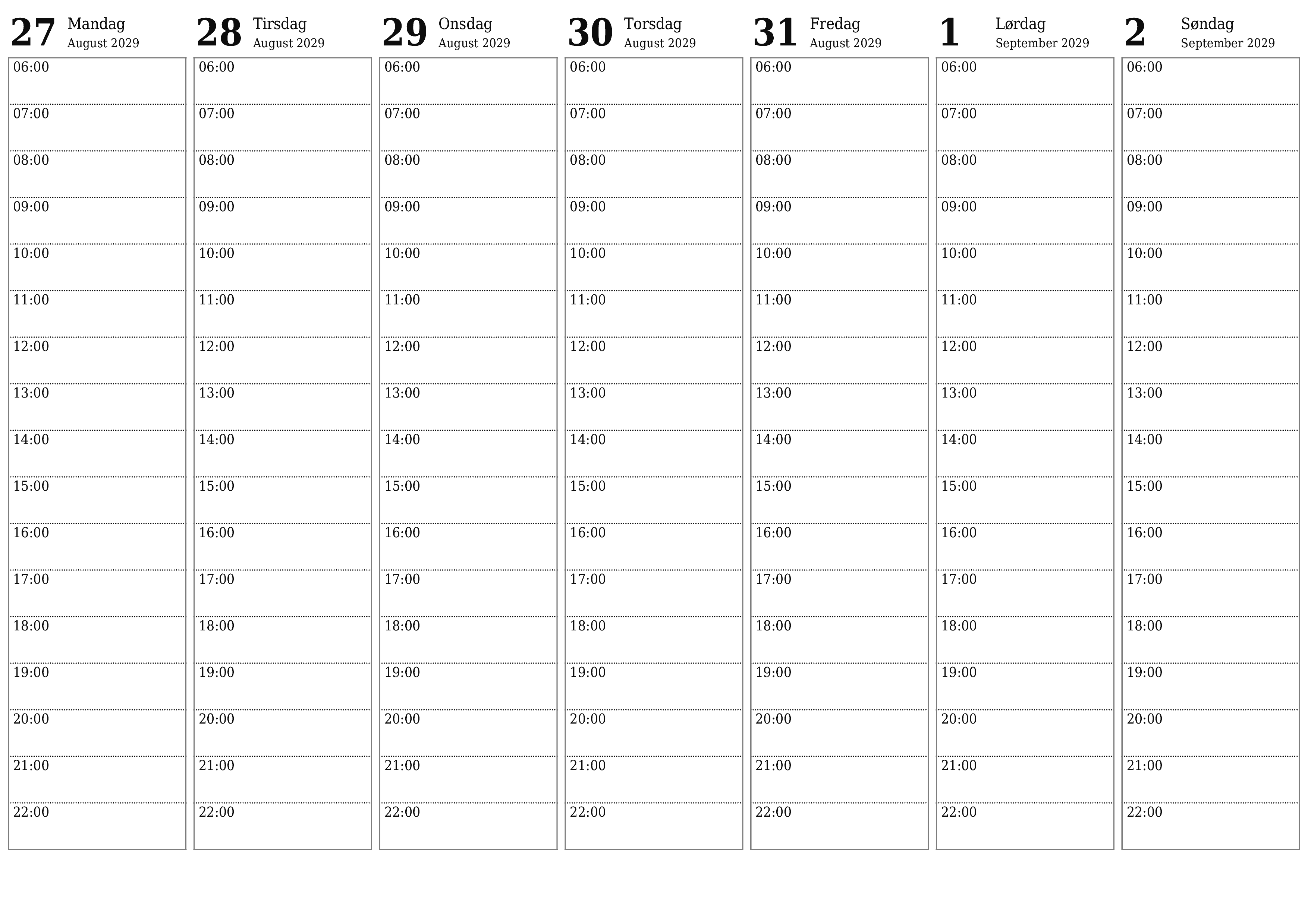 Tøm ukentlig planlegger i uker September 2029 med notater, lagre og skriv ut i PDF PNG Norwegian