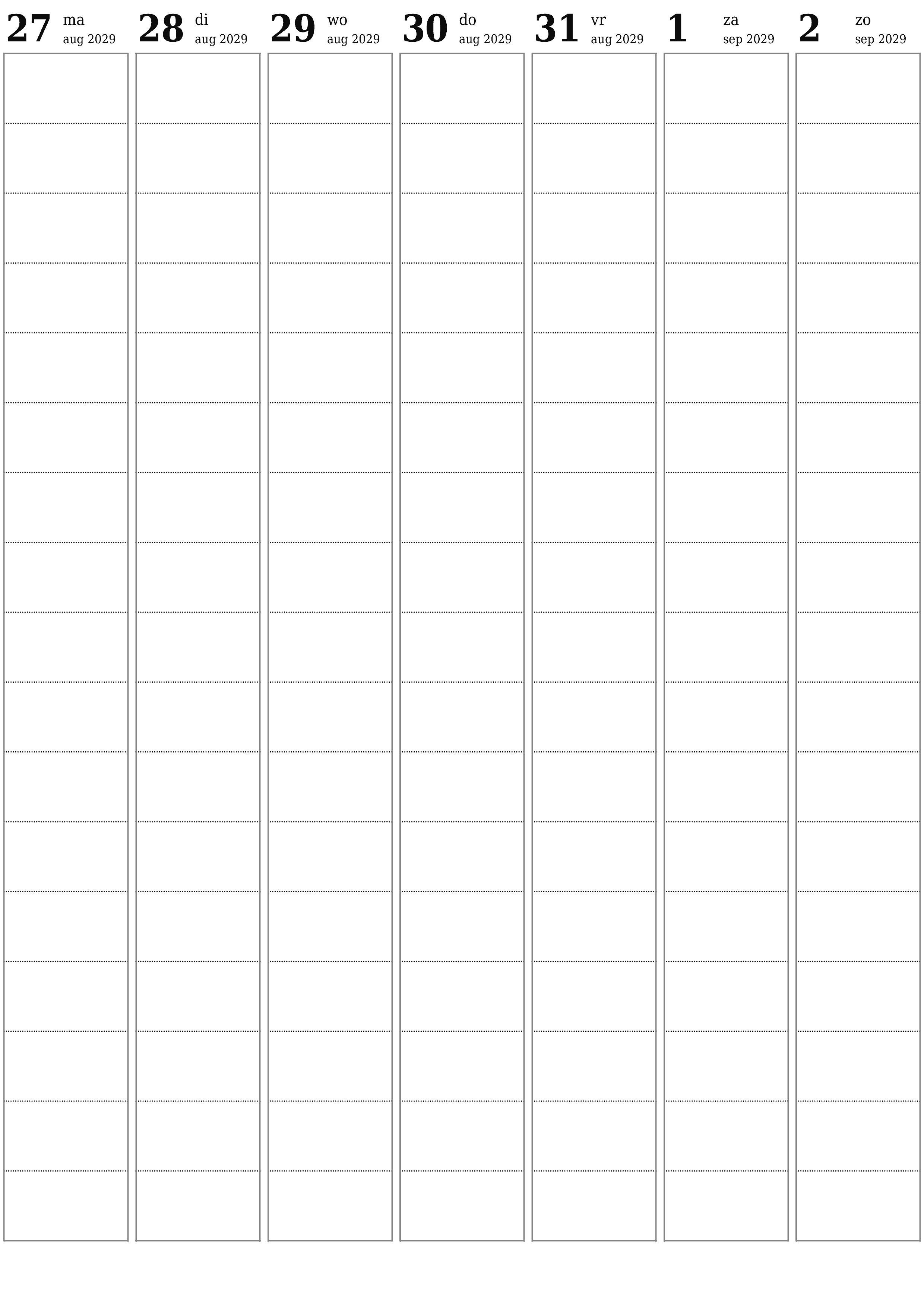 afdrukbare muur sjabloon gratis verticaal Wekelijks planner kalender september (sep) 2029