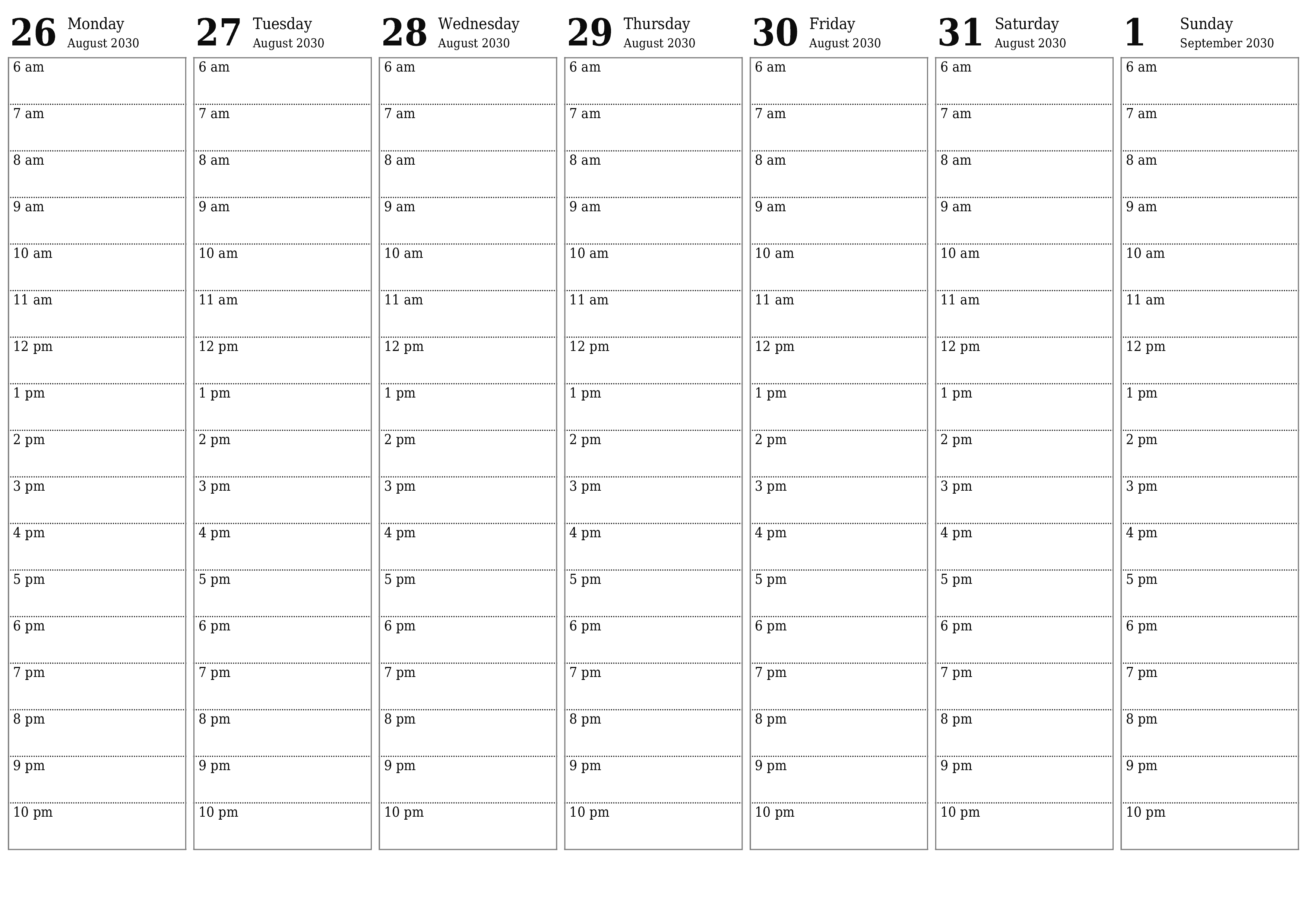 Blank calendar September 2030