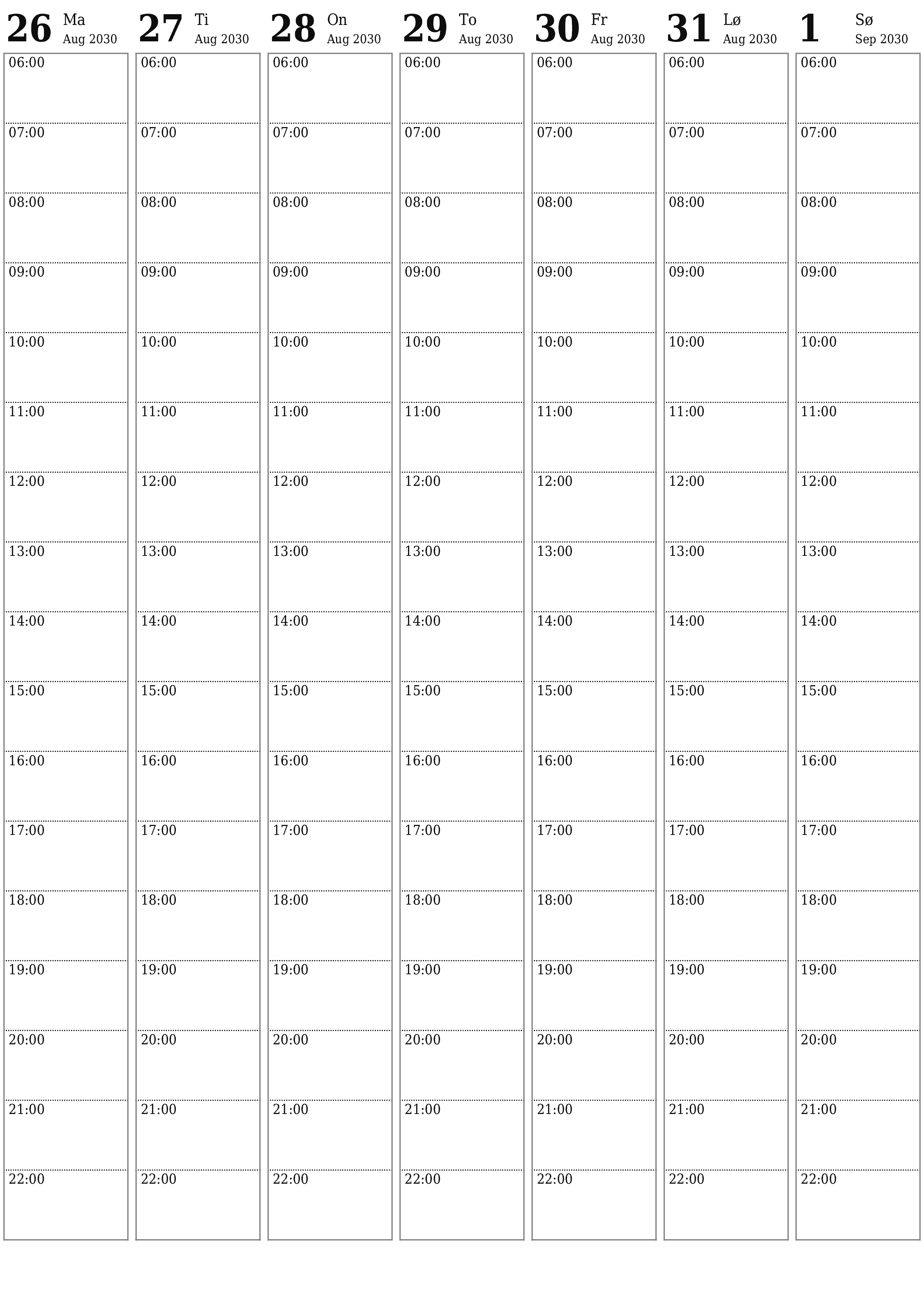 utskrivbar vegg mal gratis vertikal Ukentlig planlegger kalender September (Sep) 2030